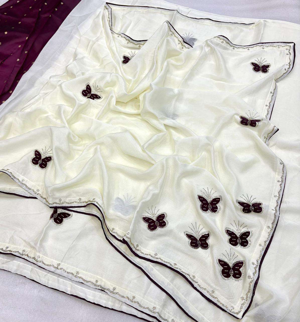  NOW PRESENT SOFT CHINNON WHITE FABRIC IN BEAUTIFUL BUTTERFL...
