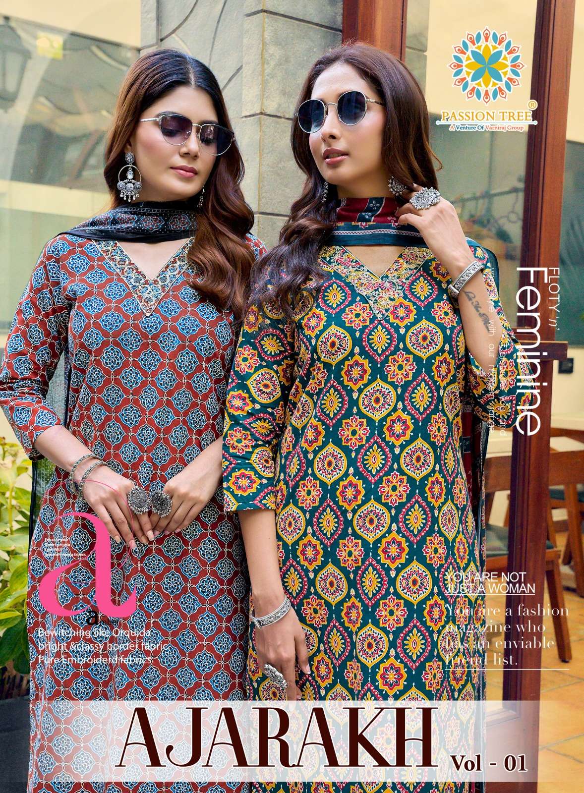 PASSION TREE AJARAKH VOL 1 COTTON PRINT STRAIGHT TOP WITH PA...