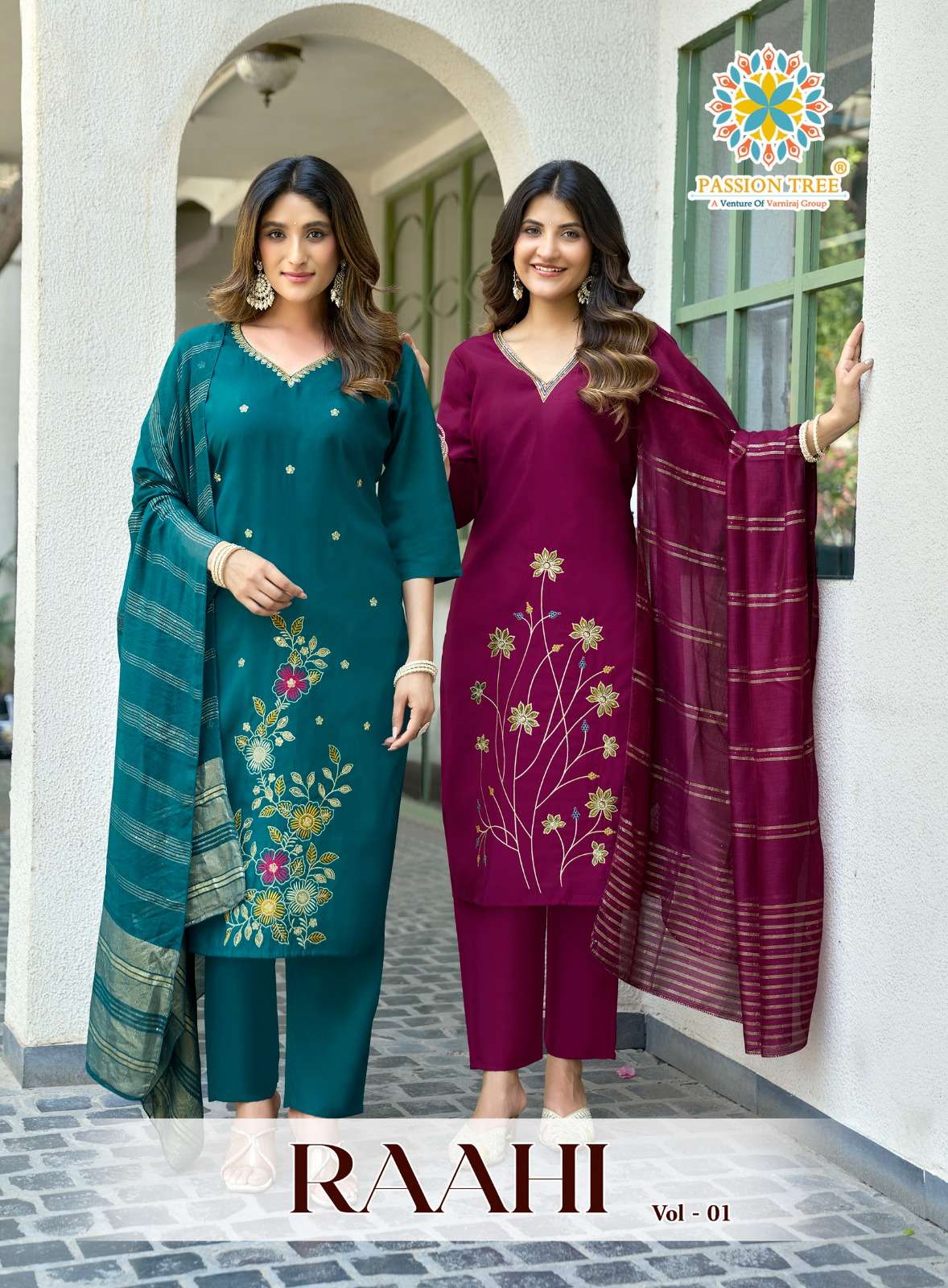 PASSION TREE RAAHI VOL 1 ROMAN SILK WITH INNER STRAIGHT KURT...