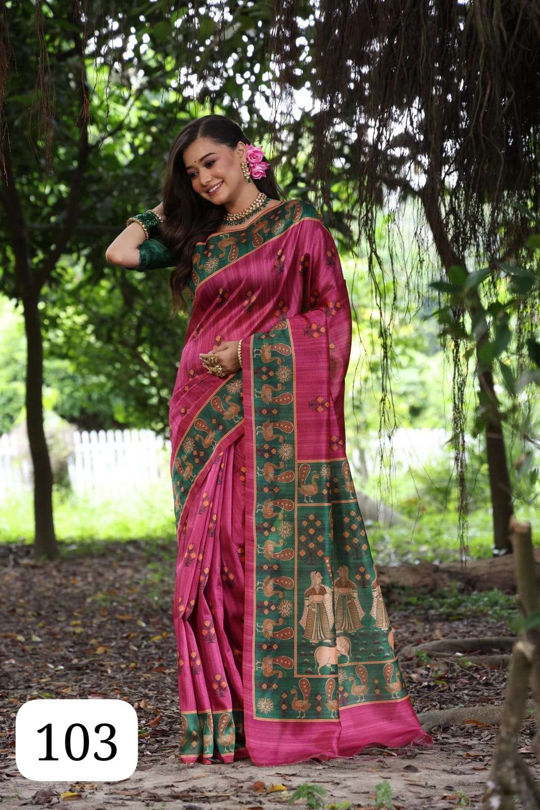 PC  MIRAL TUSSAR SILK TRADITIONAL FABRIC WITH ELEGANT PEACOC...