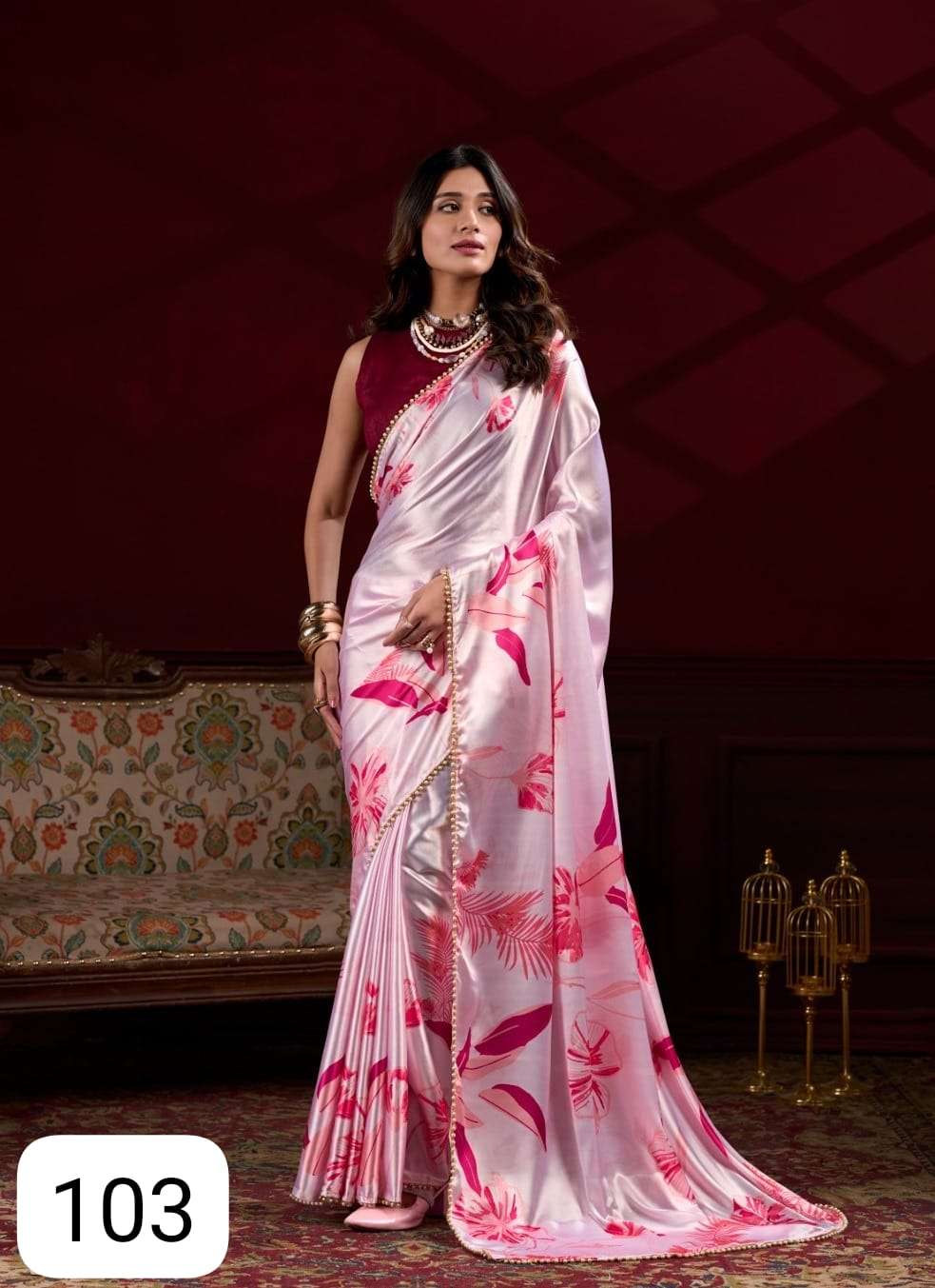 PC SAROJ ICONIC JAPAN SATIN SILK FANCY FABRIC FASTIVAL WAR S...
