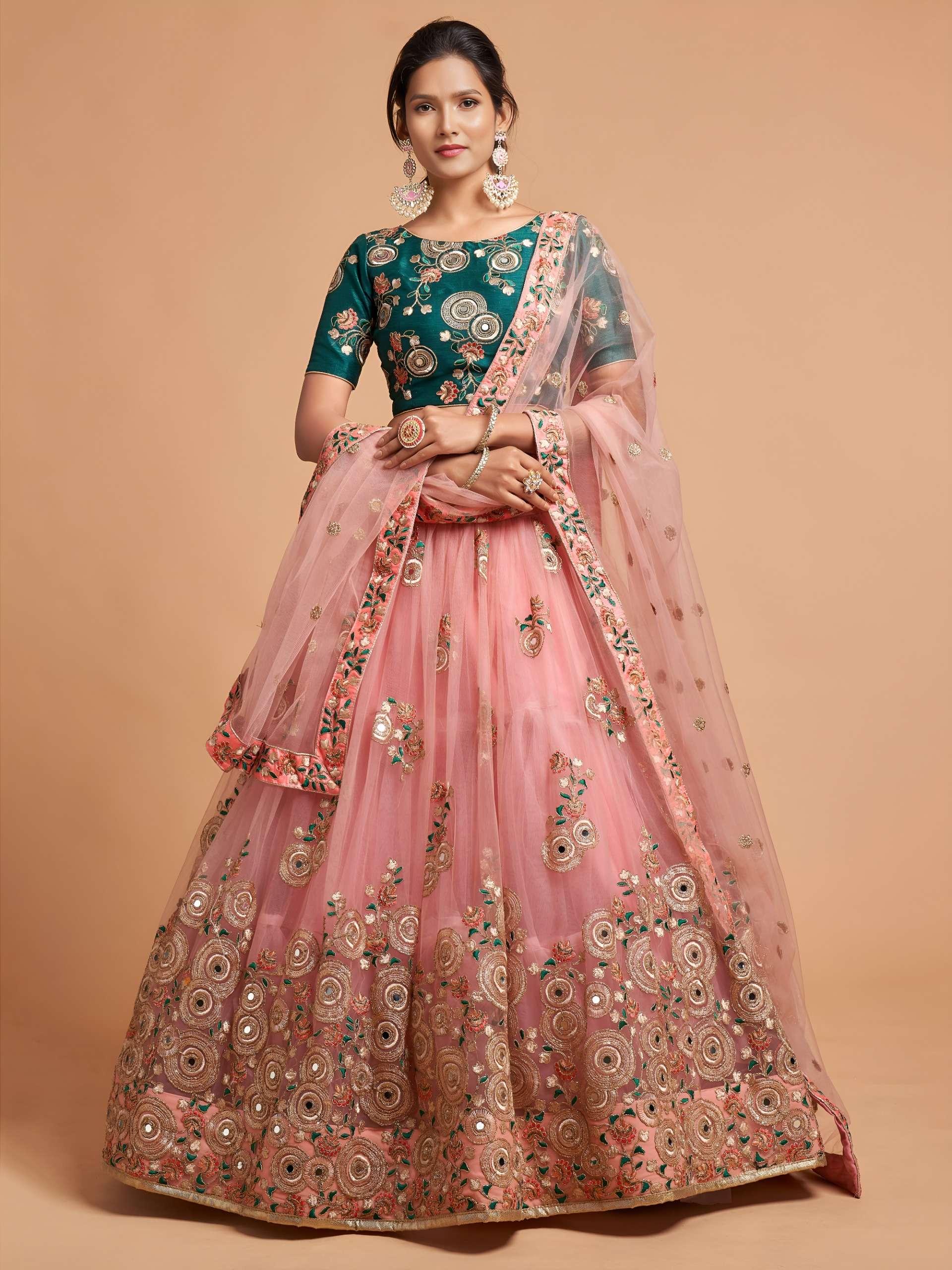  Peach Pink & Green Designer with Elegant peach pink fancy a...