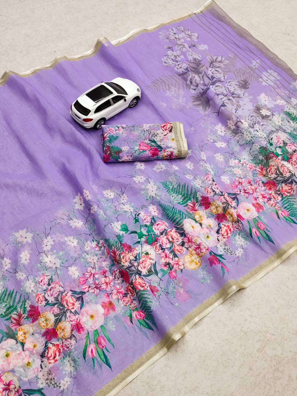 Plain and classic Linen fabric with beautiful flower Digital...