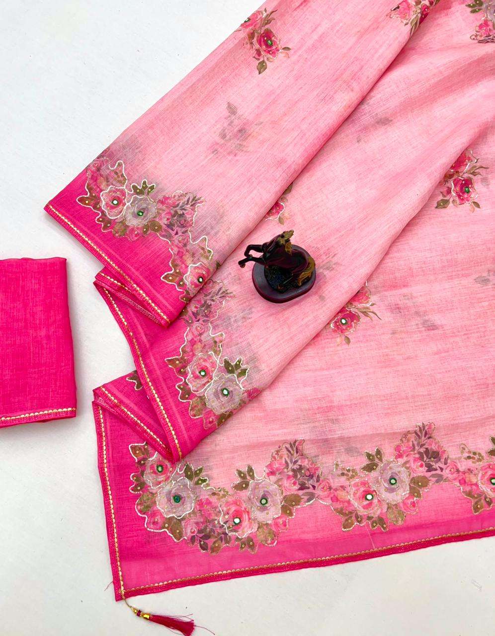 plink colour Elegant and beautiful Linen fancy fabric with F...