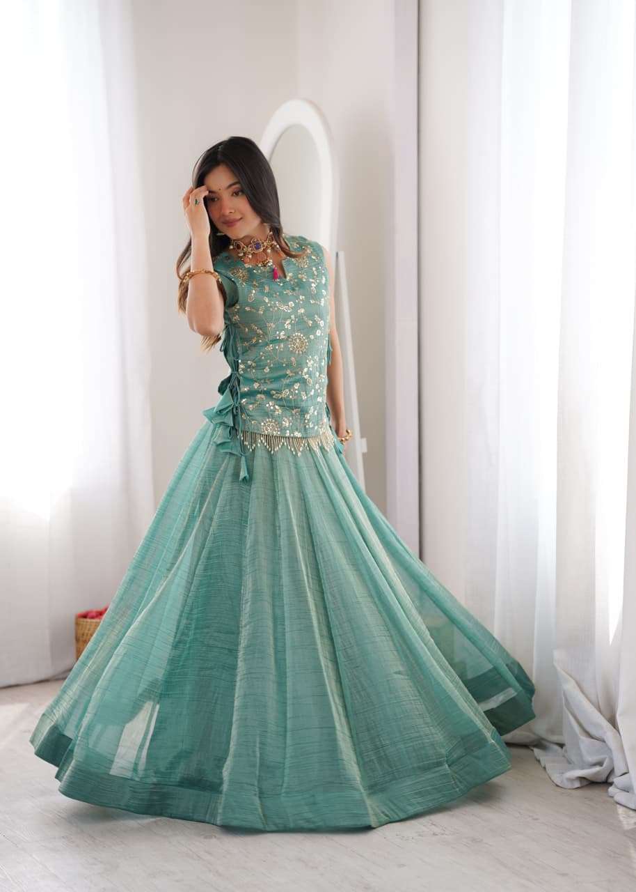 PREMIUM AND CLASSIC SALSA CRUSH FABRIC READYMADE  LEHENGA CH...