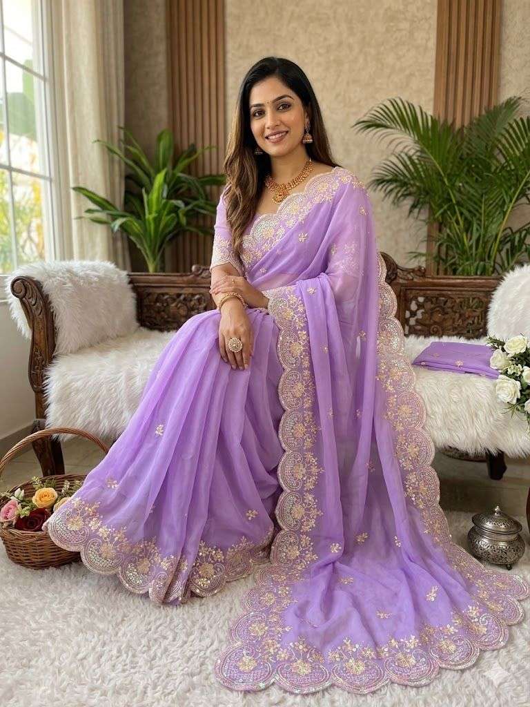 Premium Georgette fancy fabric with beautiful Embroidery Wor...
