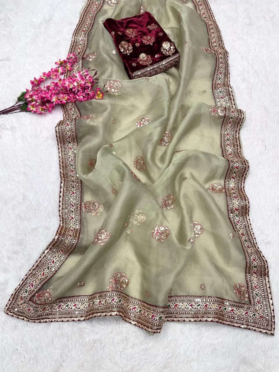  Presents New Soft and beautiful Organza Silk fancy fabric s...