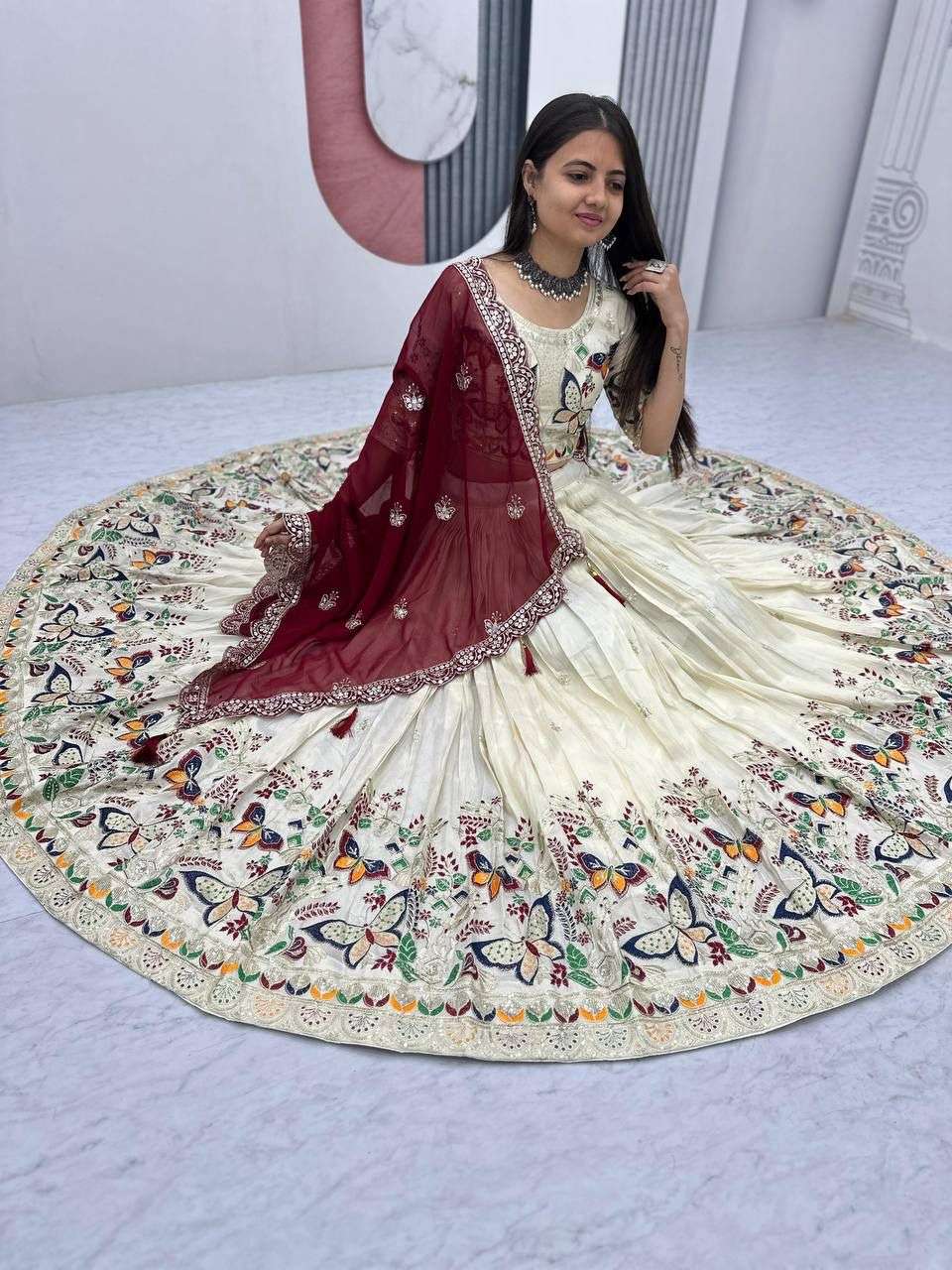 Pure and heavy Tissue Silk fancy fabric Lehenga Choli With C...