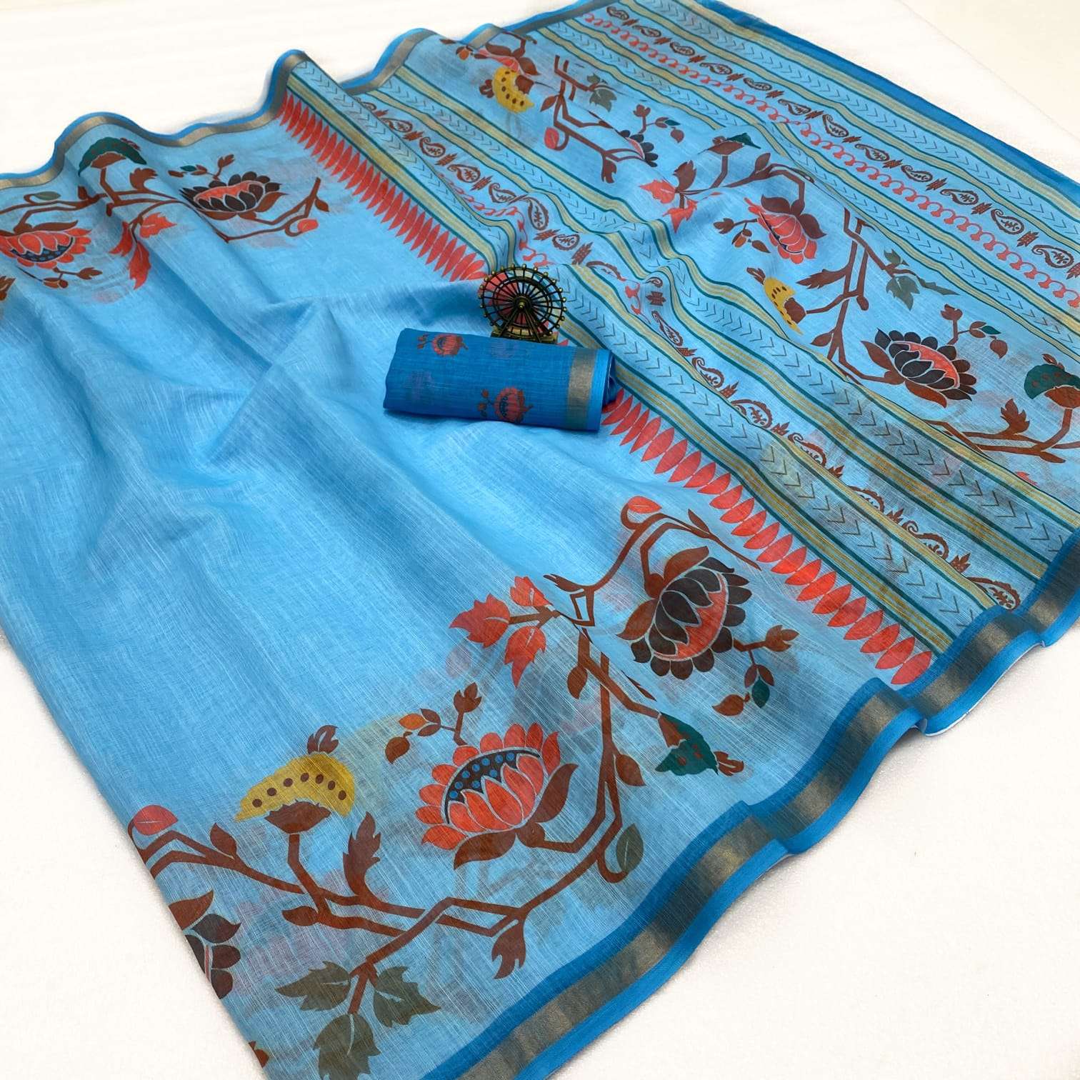PURE AND SOFT LINEN COTTON FANCY FABRIC WITH FLOWER PRINT SA...