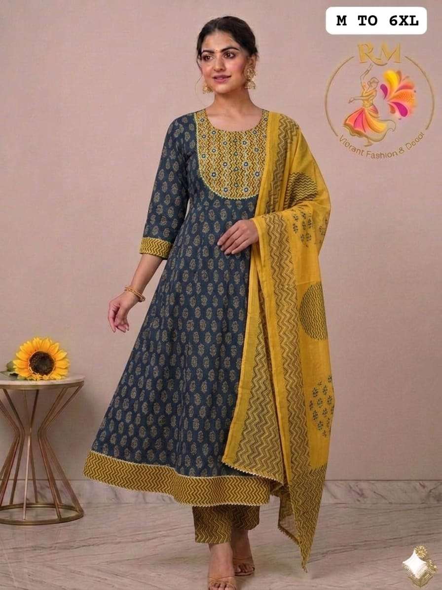 PURE COTTON ANARKALI KURTI PENT DUPATTA SET SIMILAR WEAR DEA...