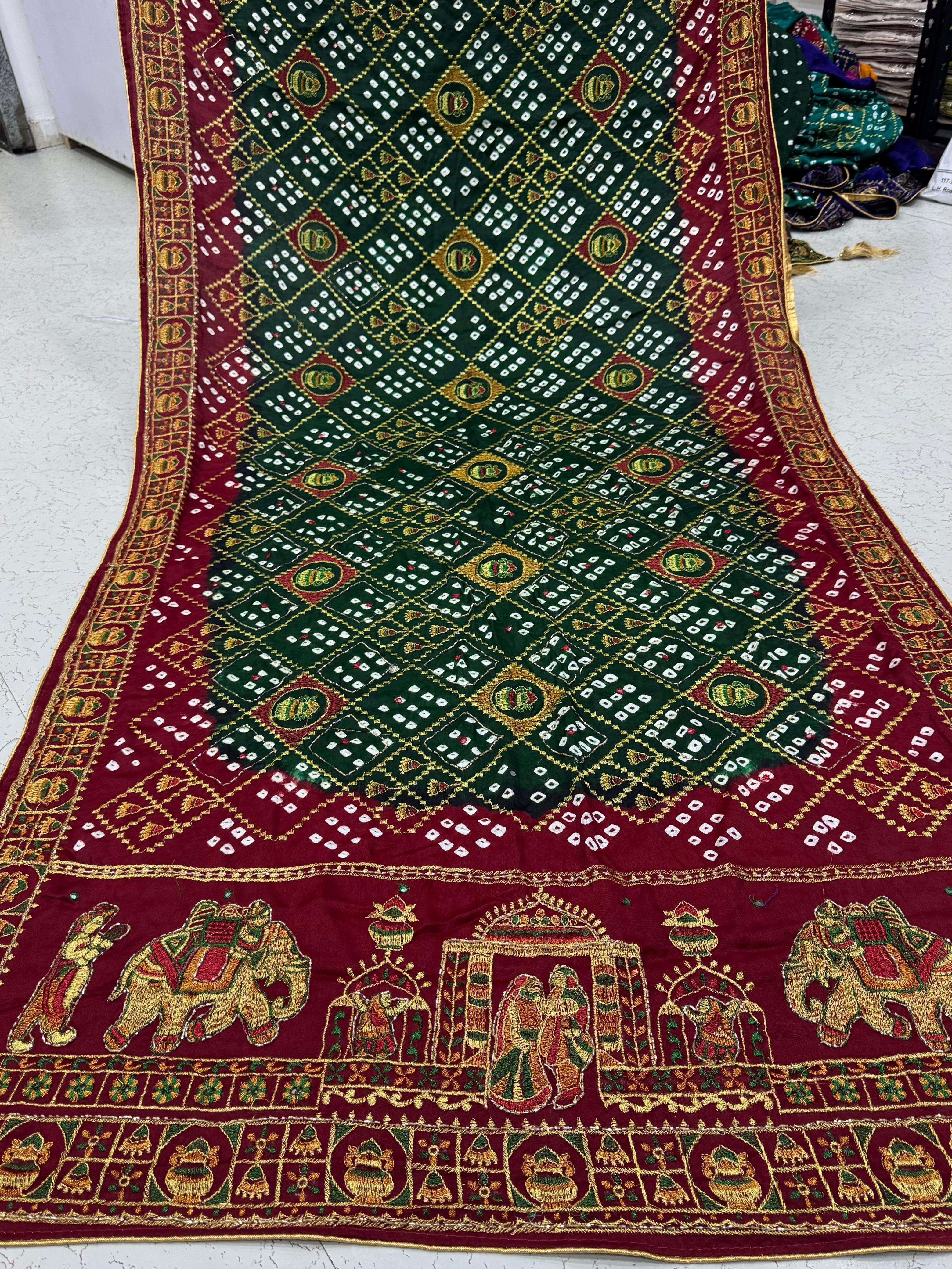pure Gaji Silk fancy fabric with beautiful Bandhani print wi...