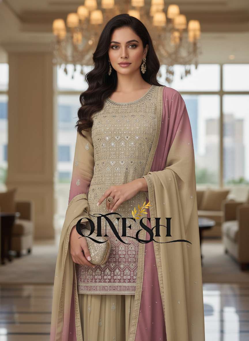 QTNESH 2107 & 2108 REAL GEORGETTE WITH EMBROIDERY KURTI PALA...