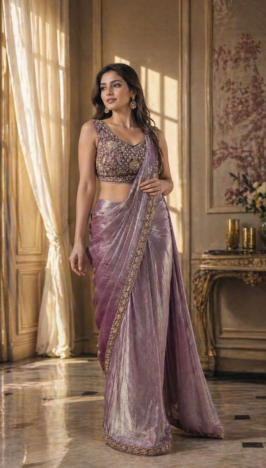 READY TO WEAR SAREE SOFT AND PURE  FANCY SILK FABRIC WITH AT...