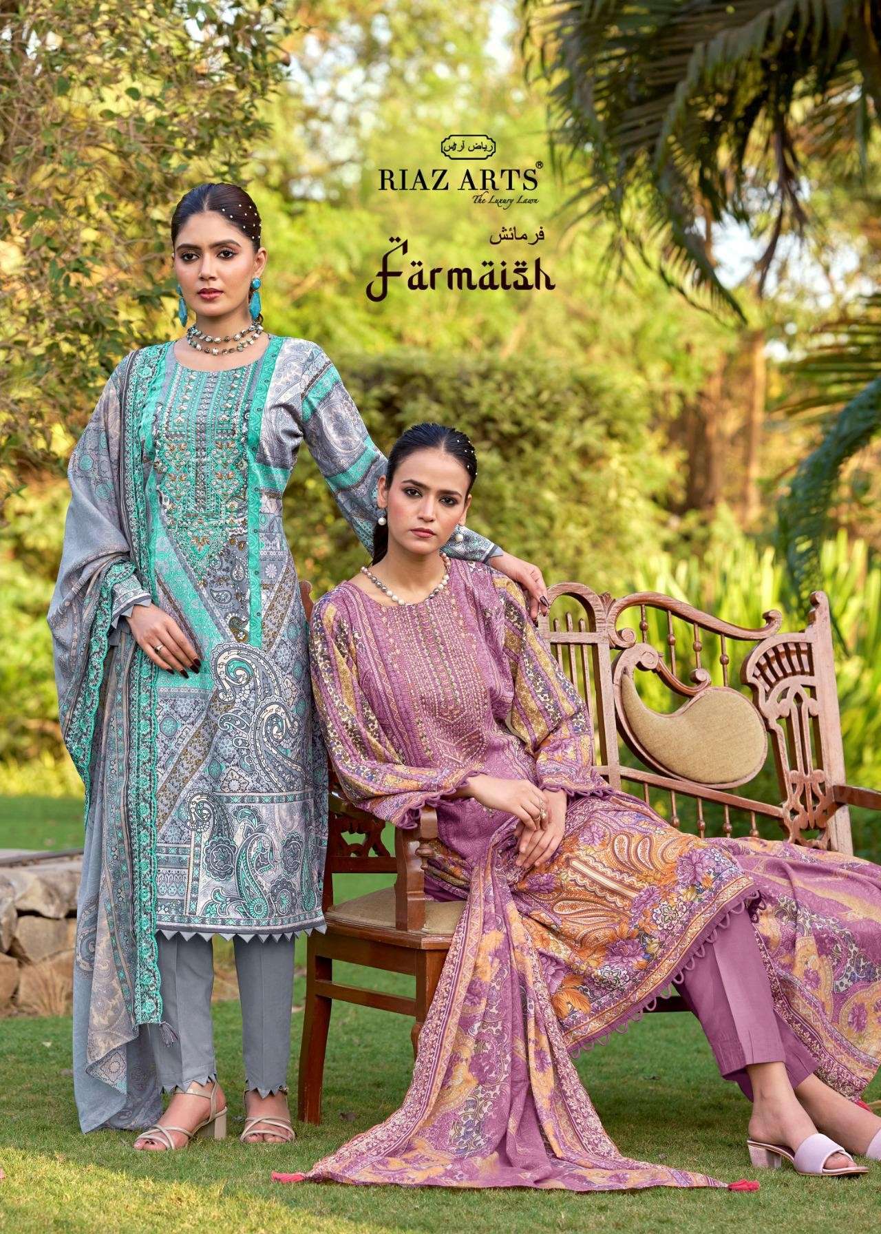 RIAZ ARTS FARMAISH COTTON LAWN PRINT WITH HEAVY WORK SALWAR ...