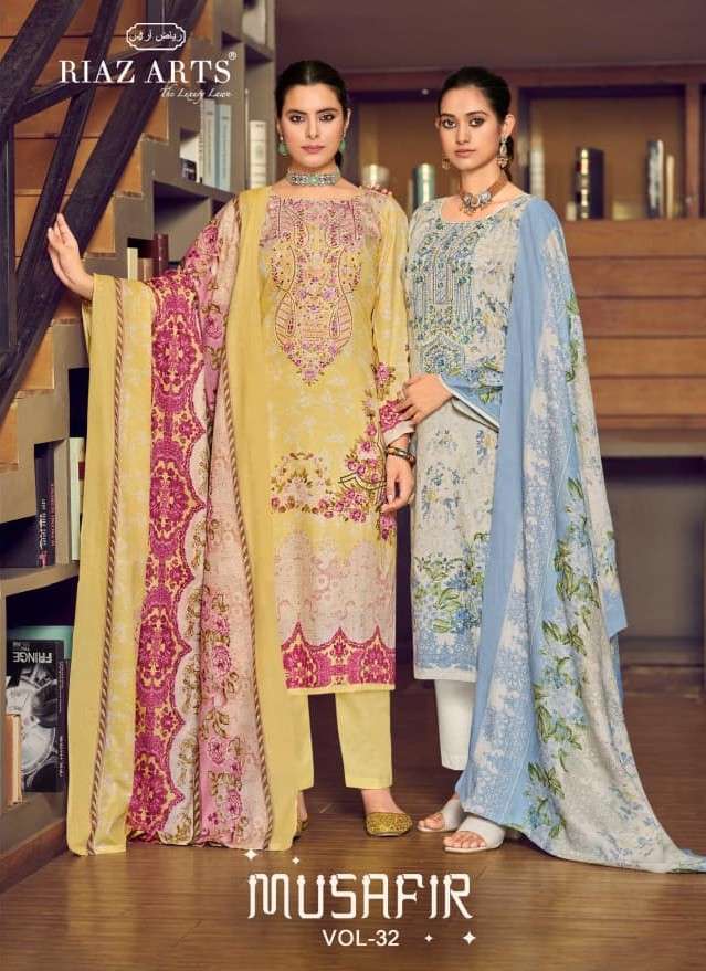 RIAZ ARTS PRINTS MUSAFIR VOL 32 COTTON CAMRIC LAWN EMBROIDER...