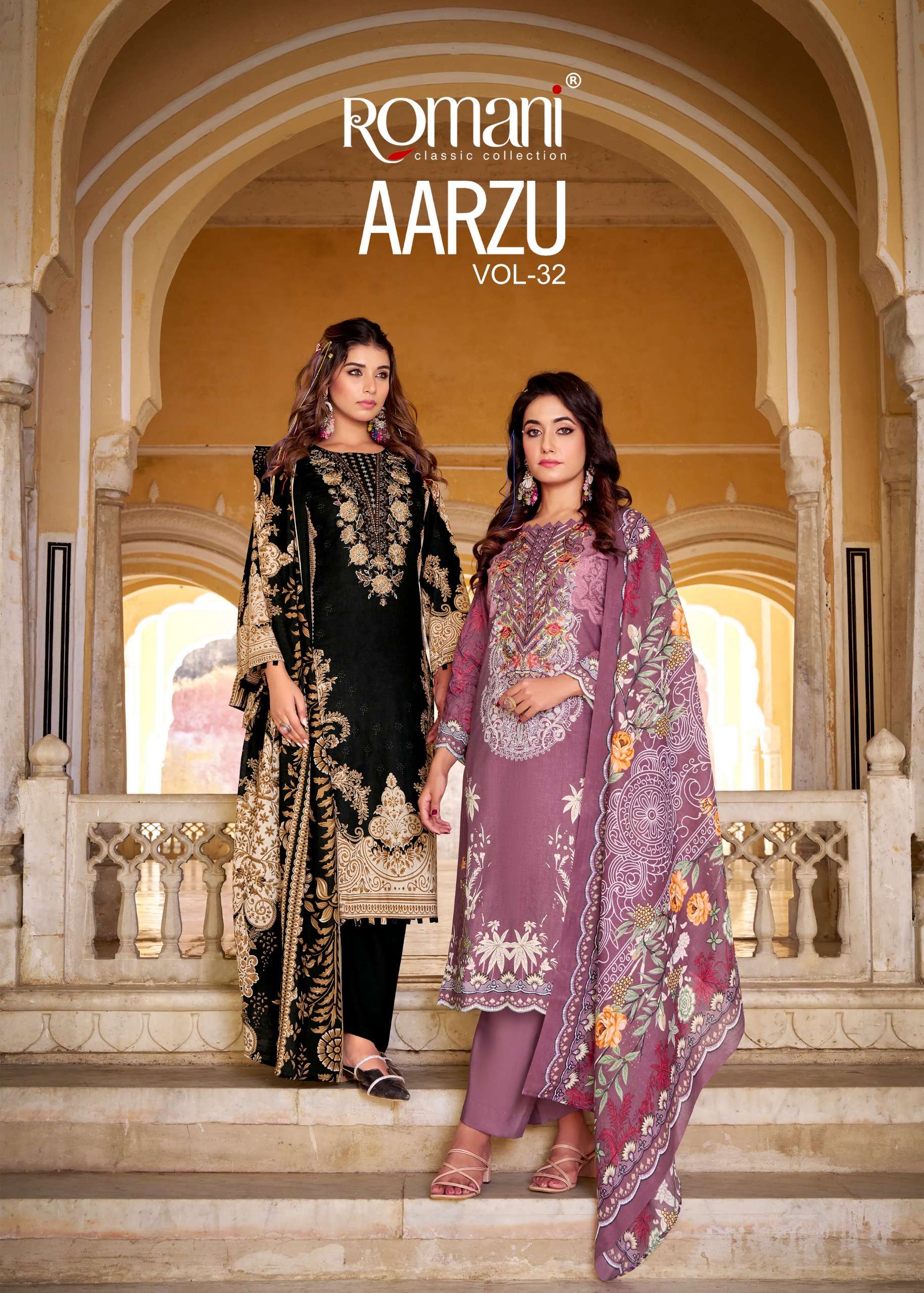ROMANI AARZU VOL 32 PREMIUM COTTON MULTI DESIGNER SUIT UNSTI...