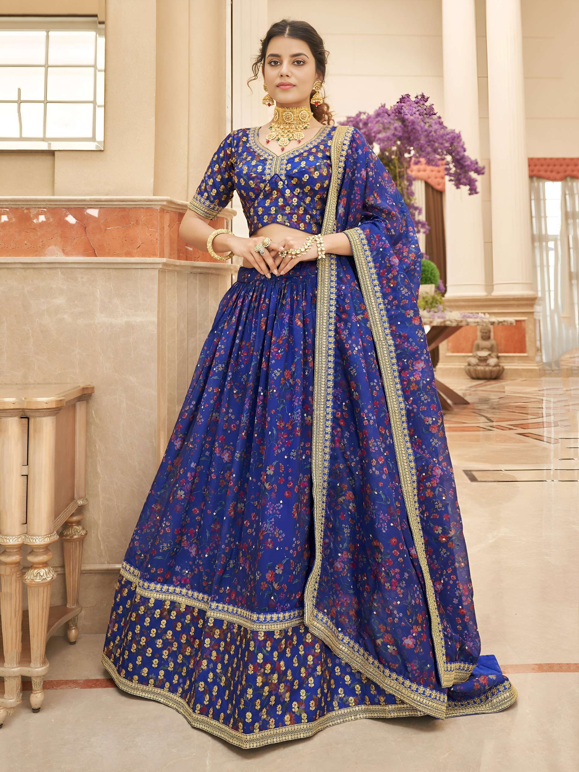  Royal and Navy Blue colour pure and soft Organza fabric wit...