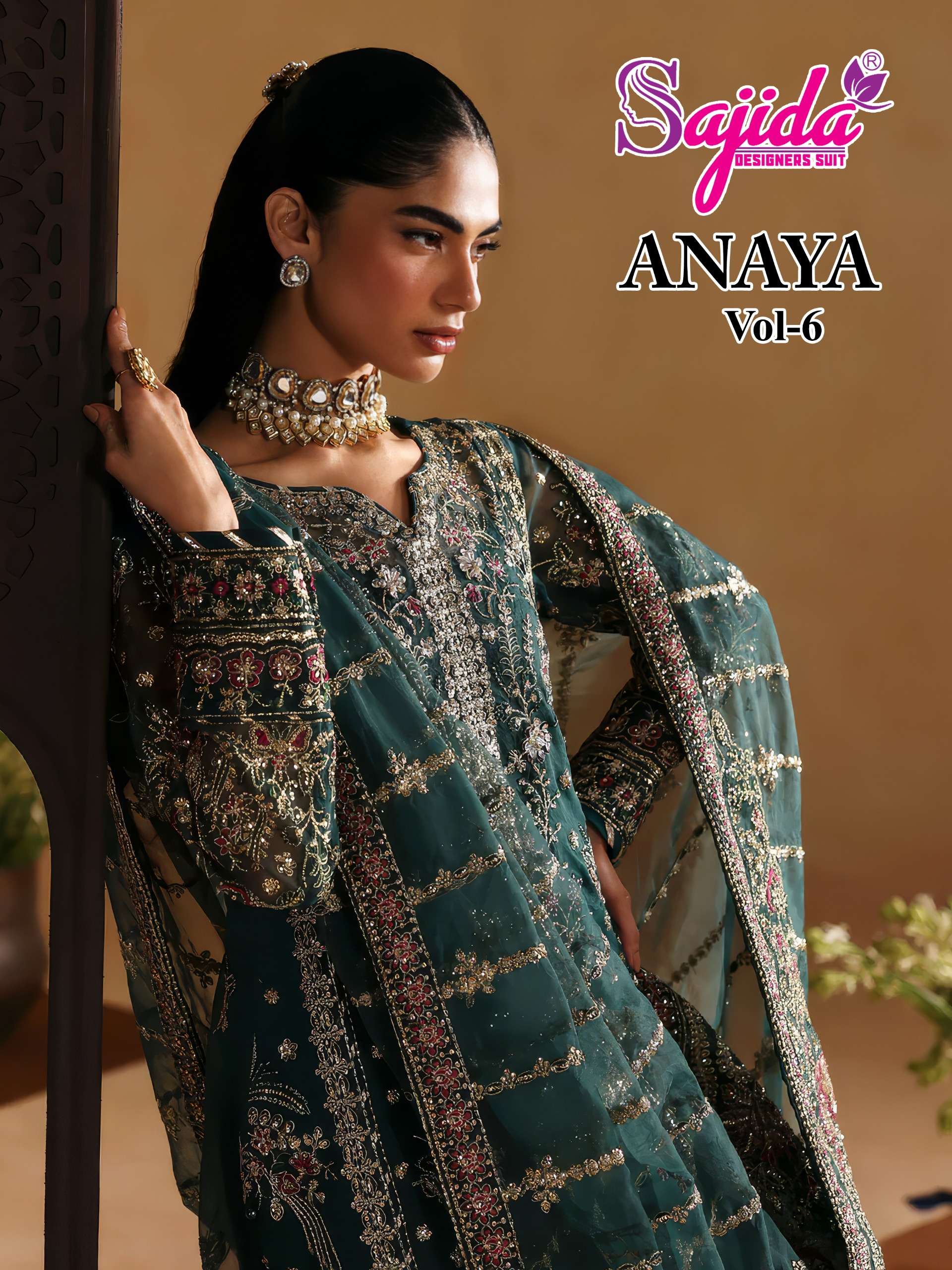 SAJIDA DESIGNER SUITS ANAYA VOL 6 1174 TO 1176 GEORGETTE WIT...