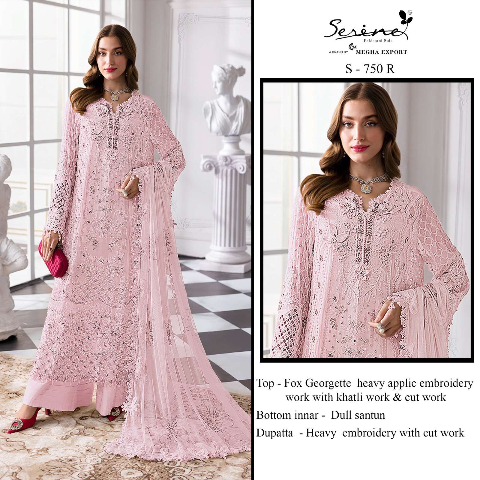 SERINE S 750 GEORGETTE HEAVY EMBROIDERED PAKISTANI LONG HEAV...