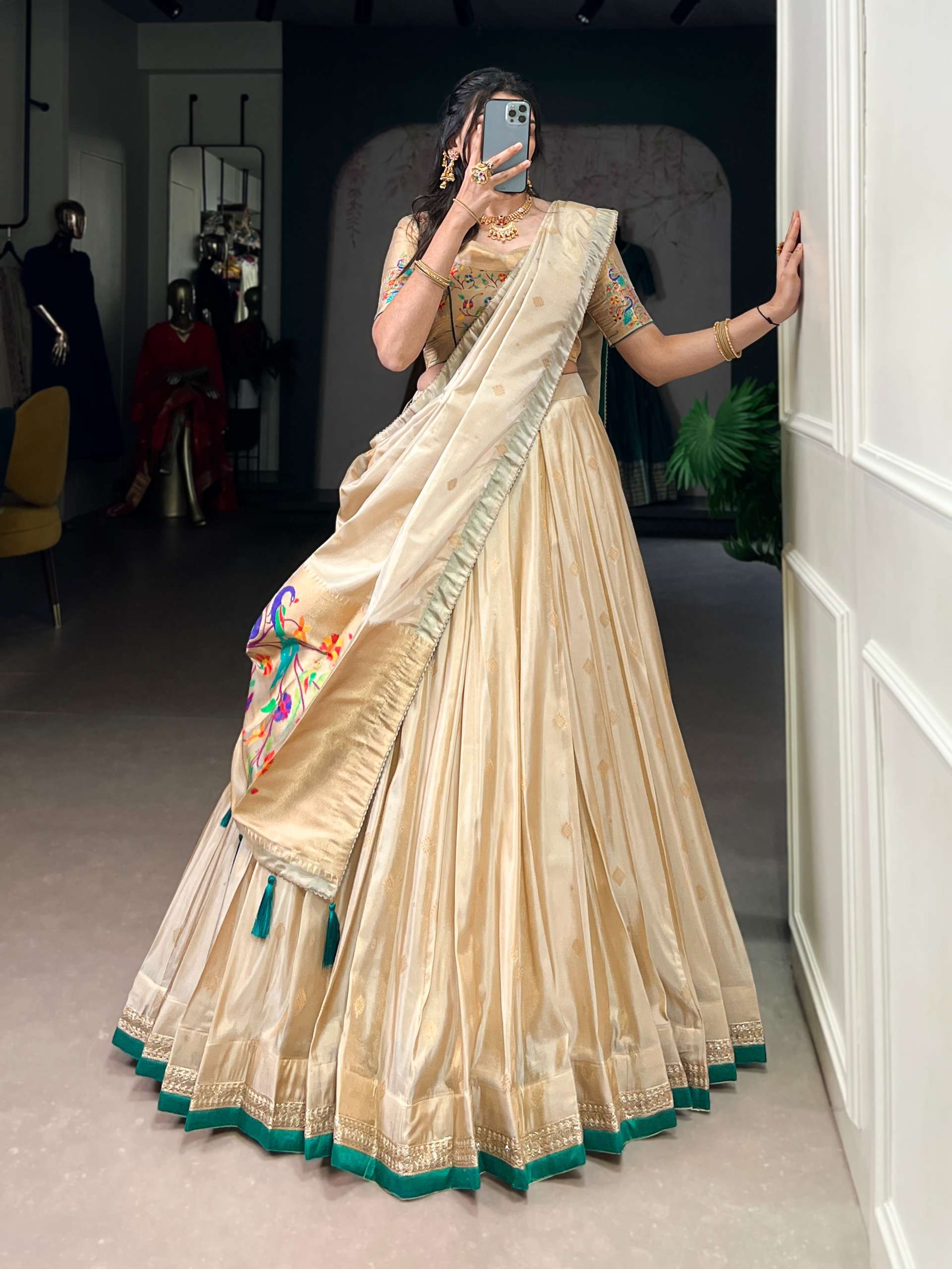 shravya Traditional art woven in gold Shimmer fancy fabric  ...