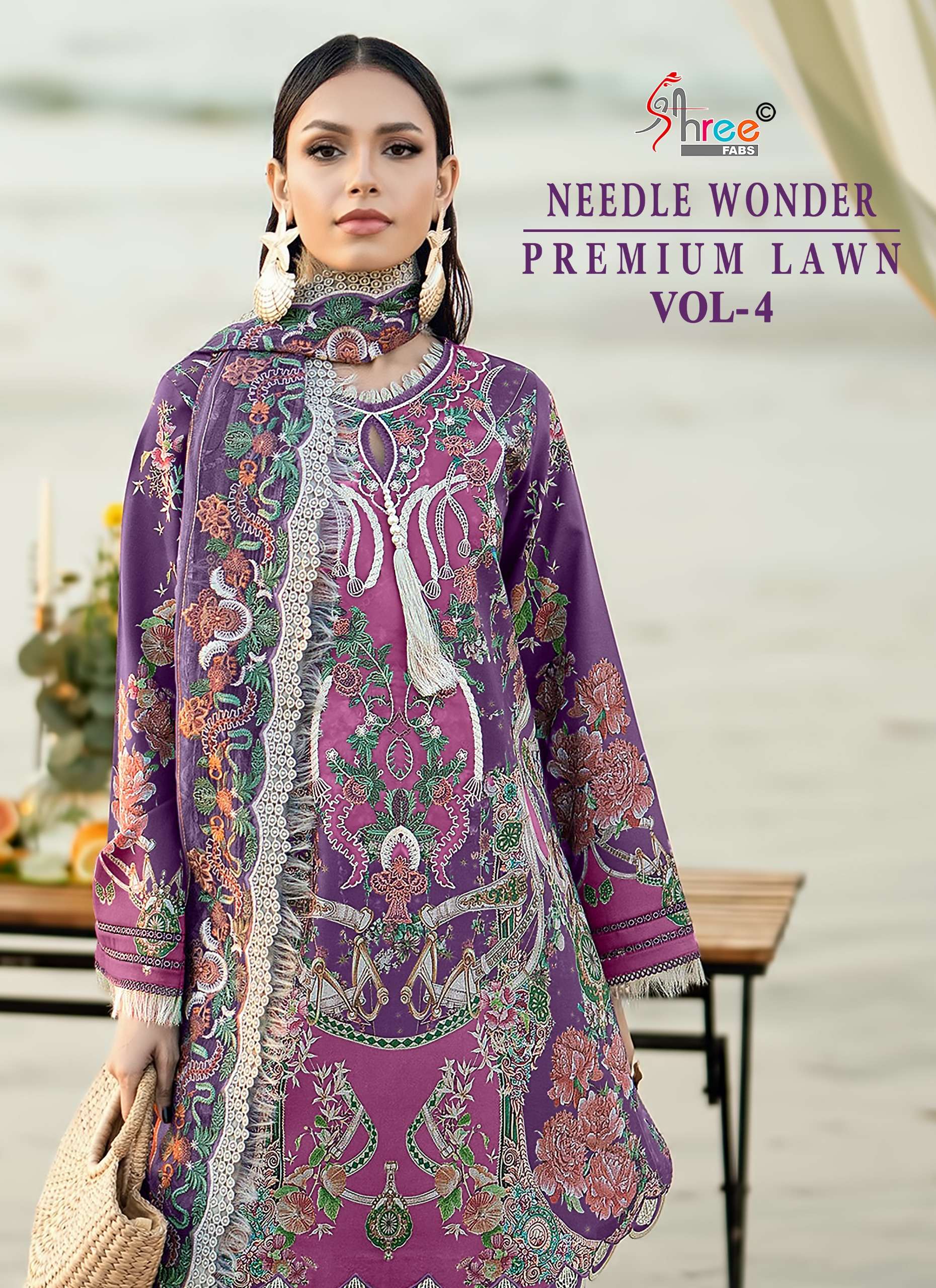 SHREE FABS NEEDLE WONDER PREMIUM LAWN VOL 4 PURE COTTON PRIN...