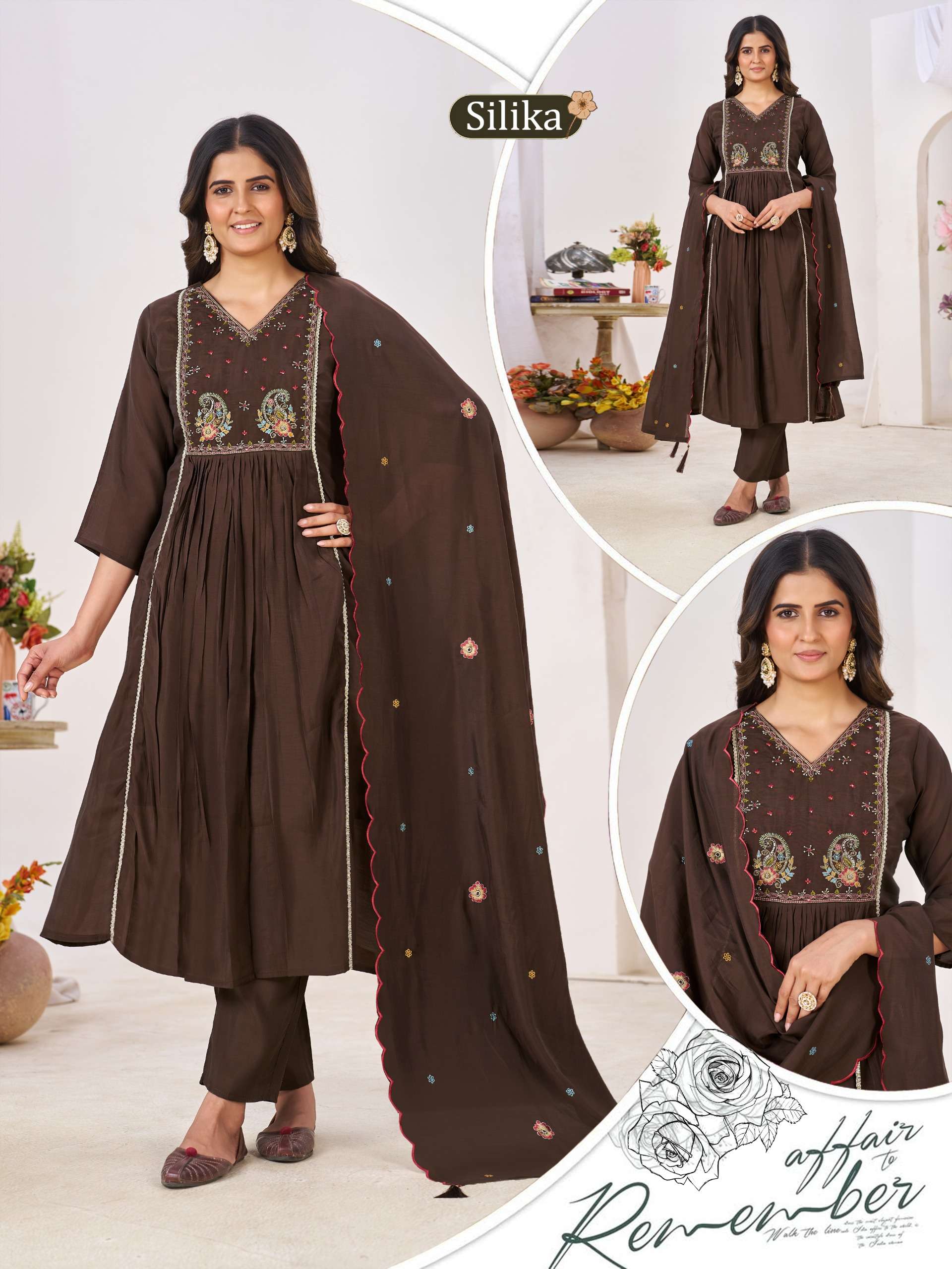 SILIKA SOFT SILK EMBROIDERY READYMADE KURTI PANT SUIT TRADIT...