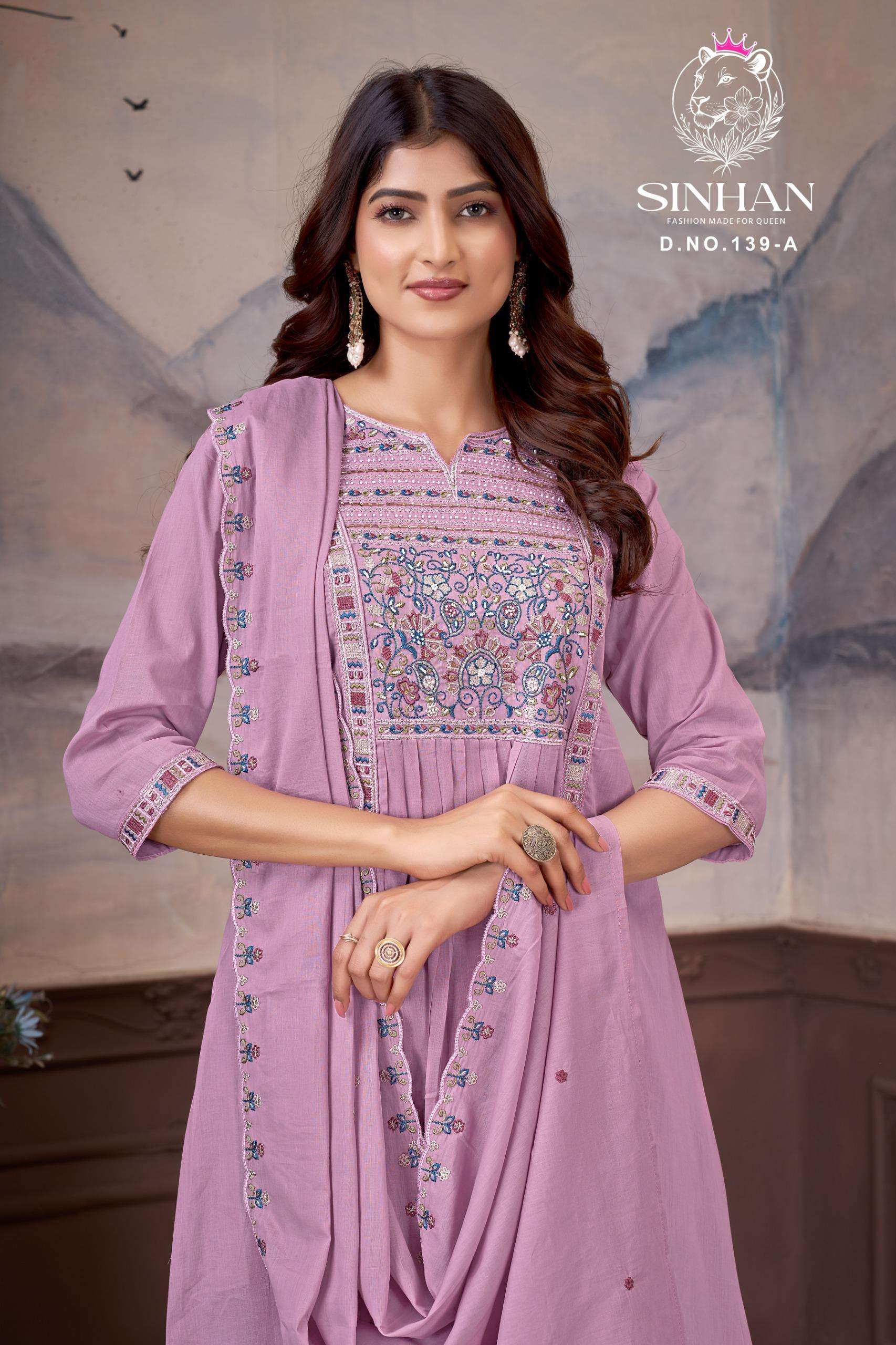 SINHAN 139 COTTON PREMIUM EMBROIDERY KURTI SUIT COMBO SET CL...