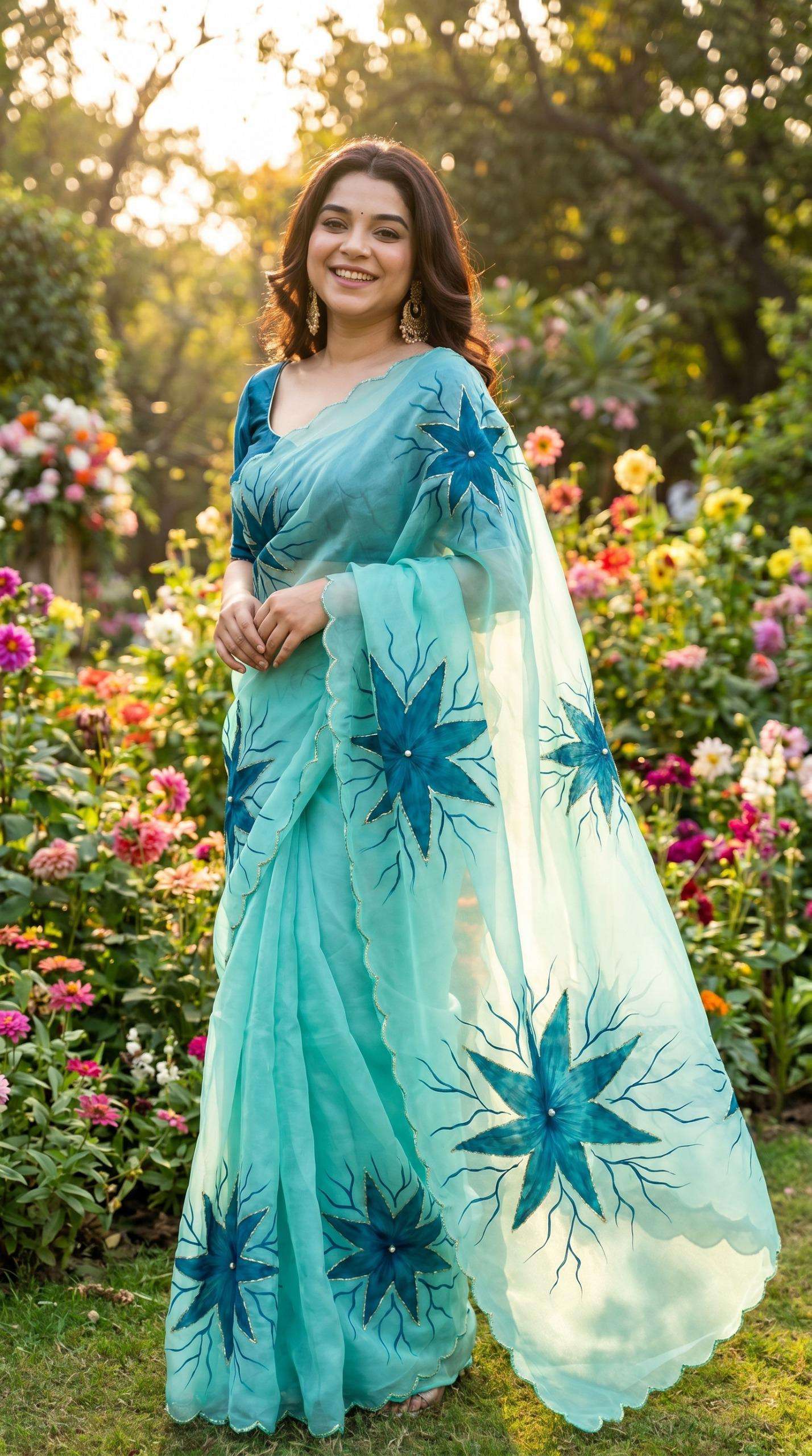 Soft and pure Georgette fabric with beautiful and handmade h...