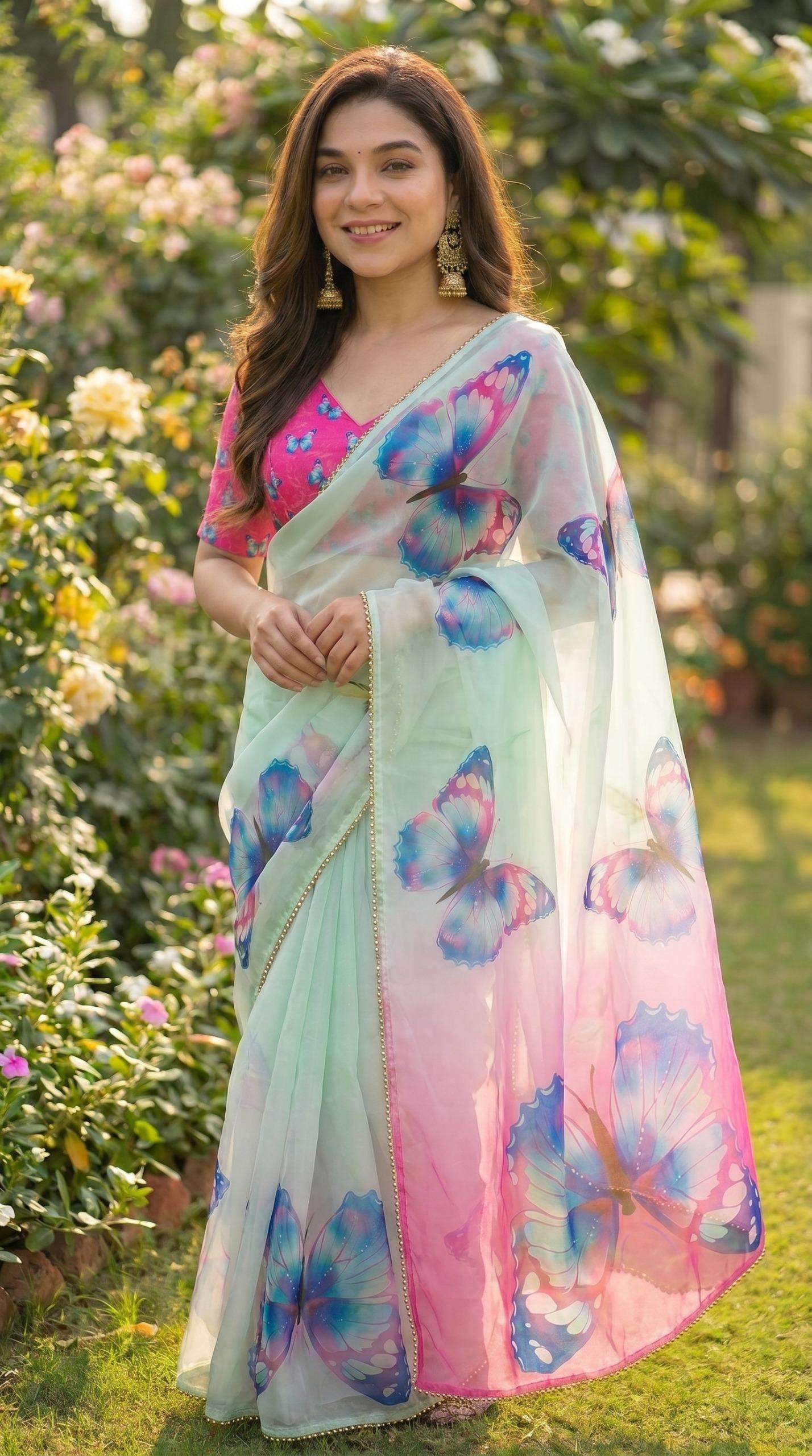 Soft and pure Georgette fancy fabric with beautiful and fanc...