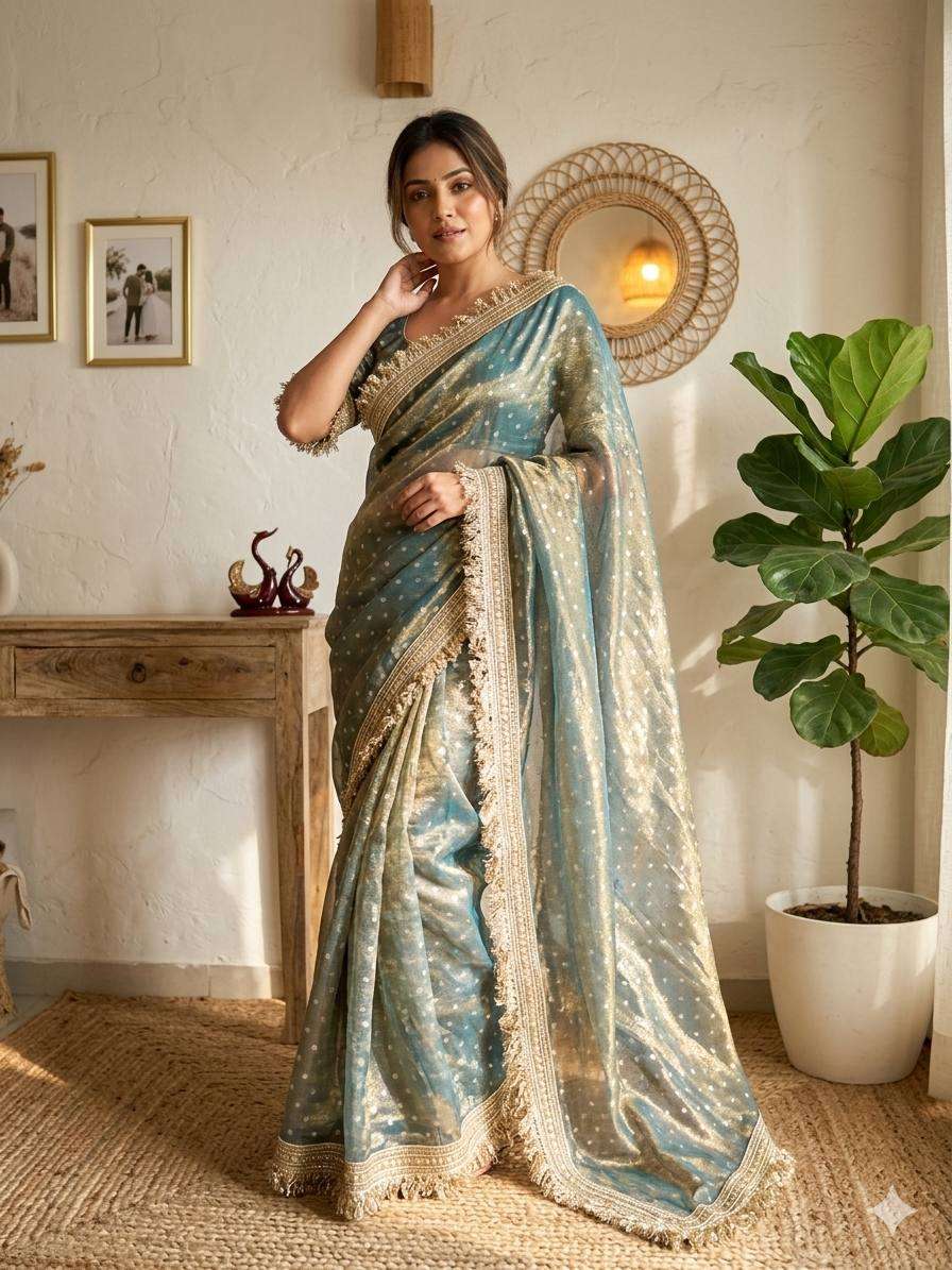  soft Moss fancy Fabric With Beautiful and elegant saree who...