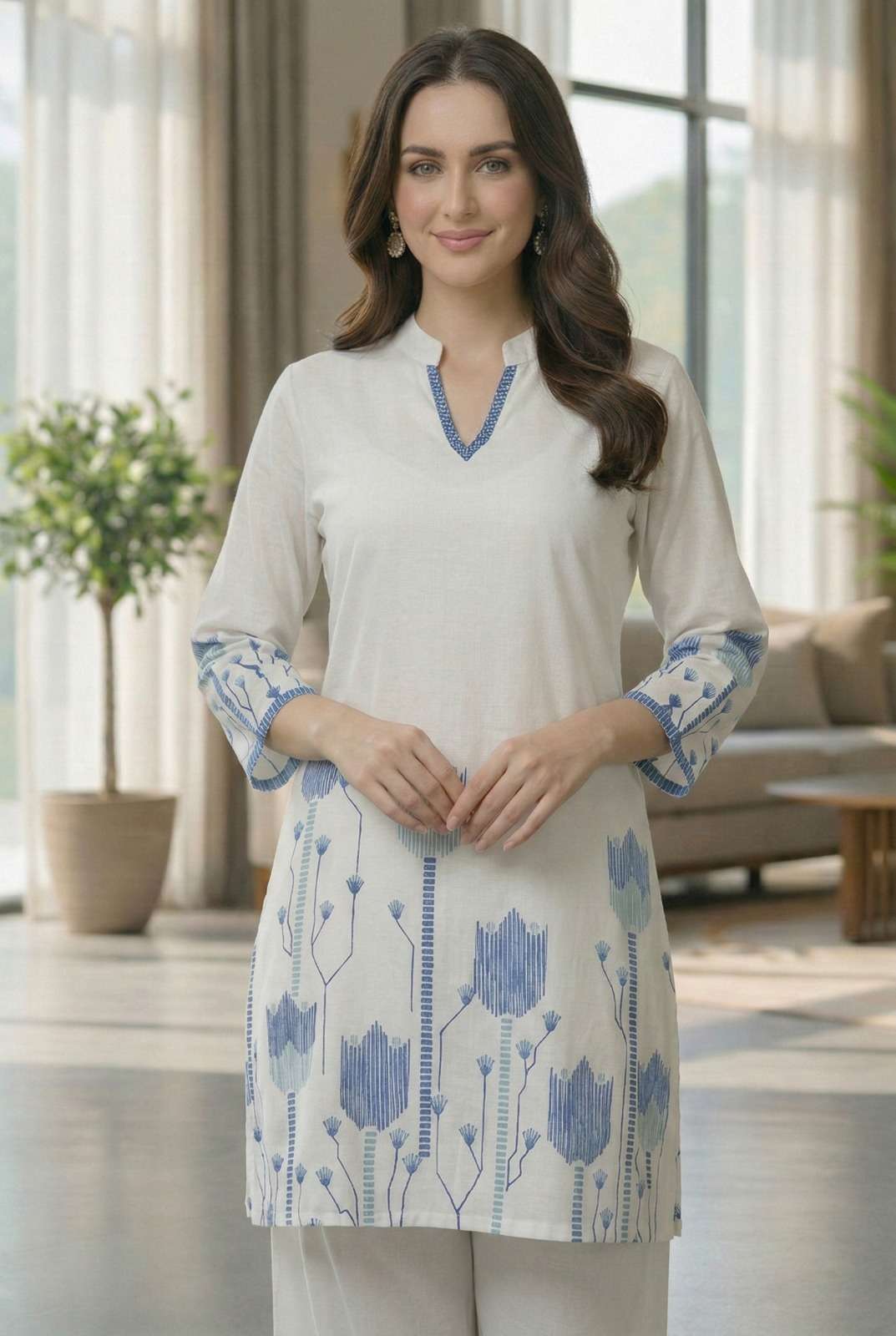 SUMMER PERFECT OUTFIT PRINT HEAVY TOP KURTI PALAZZO OFFICE W...