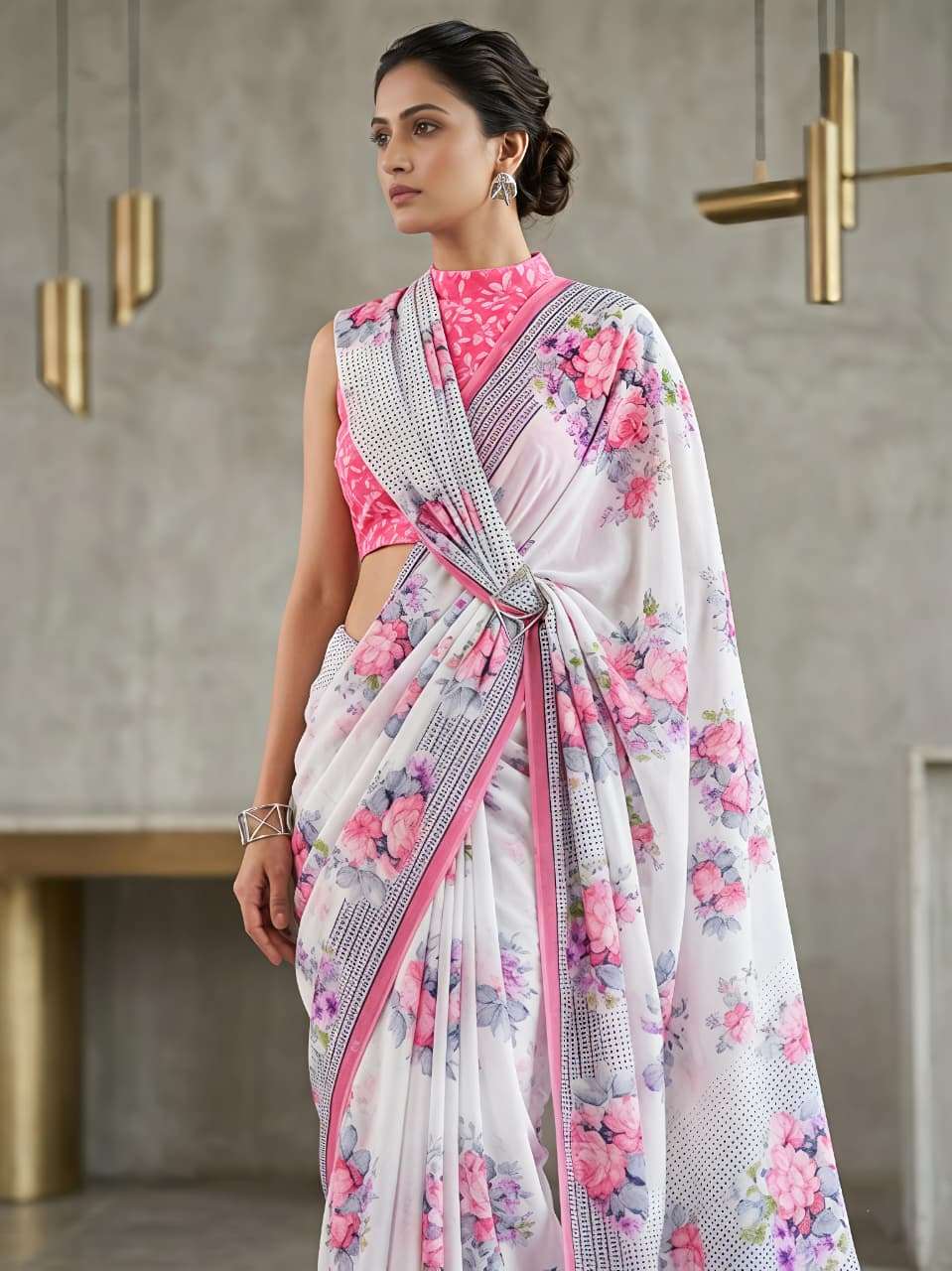 super neon flora Heavy and beautiful blooming faux Georgette...