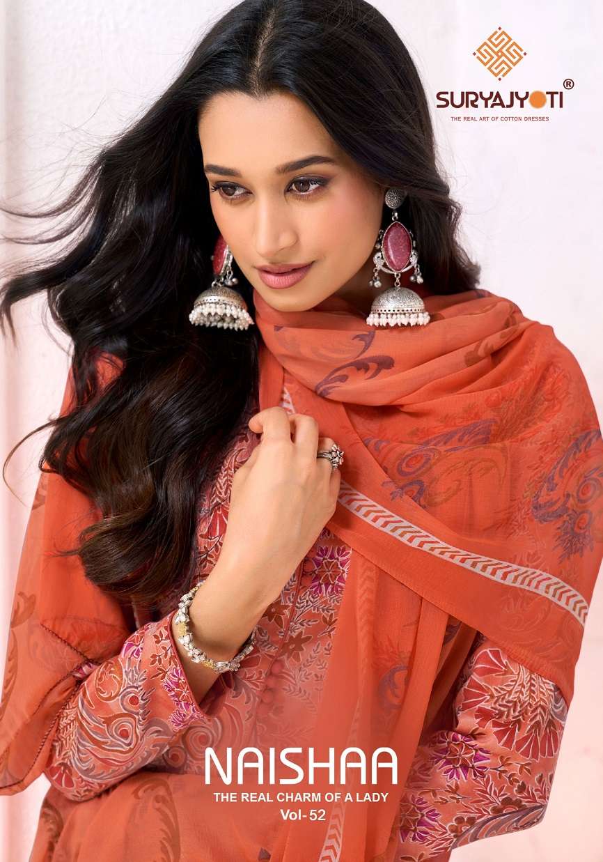 SURYAJYOTI NAISHAA VOL 52 JAAM SATIN PRINTED KAMEEZ SUIT TRA...