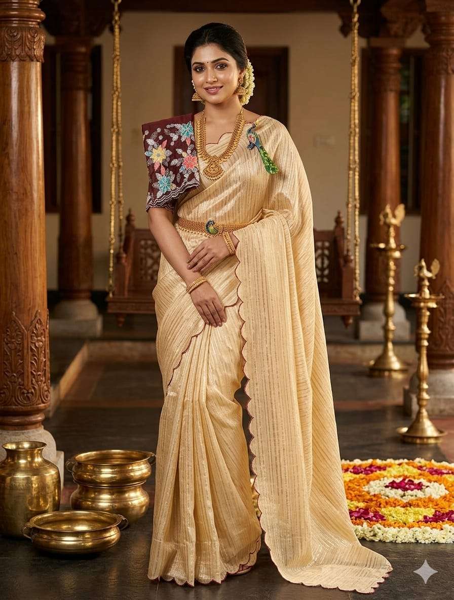 Tam Tam Chiffon fancy fabric With Rangoli Multi Sequence Wor...