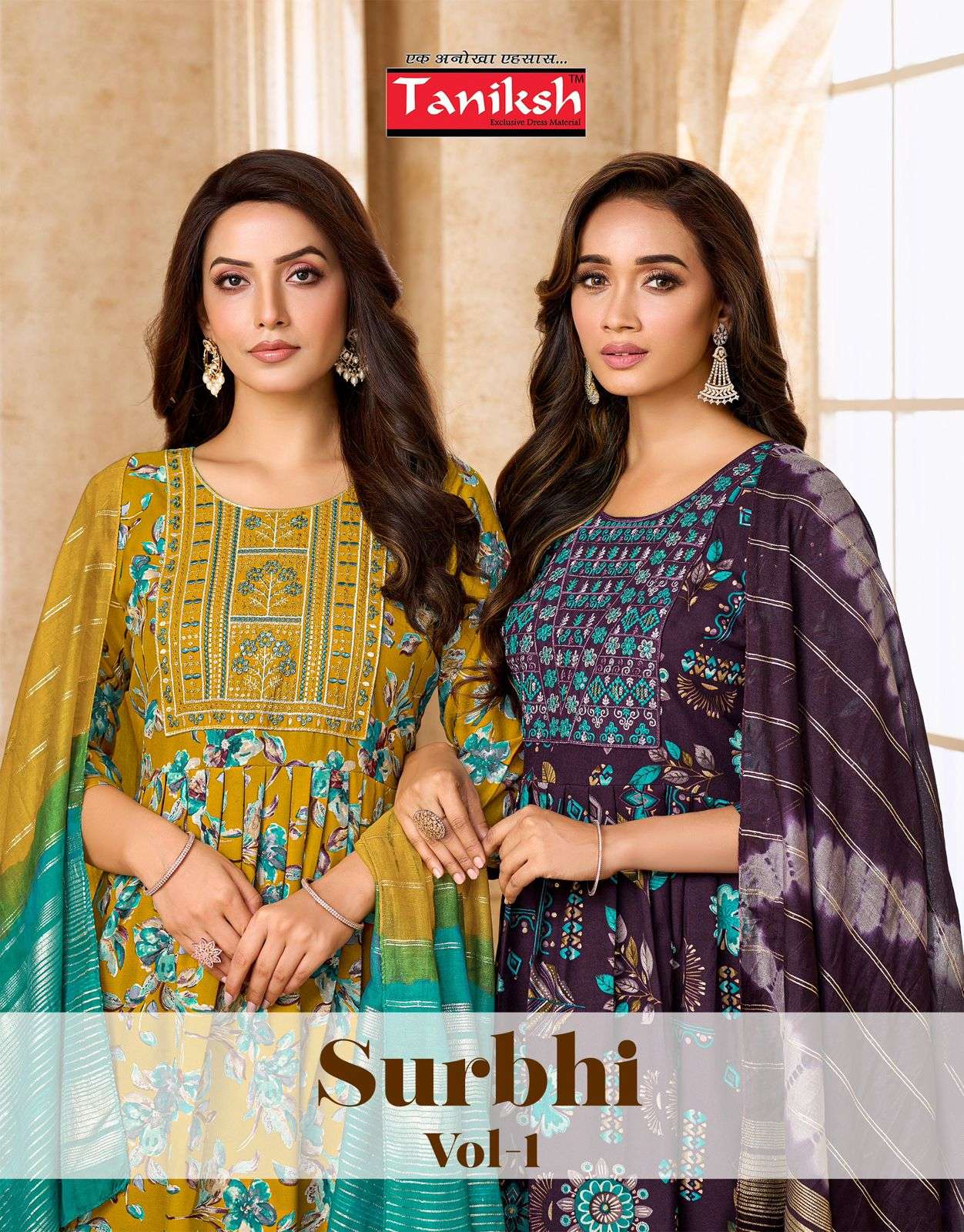 TANIKSH SURBHI VOL 1 RYON FOIL PRINT EMBROIDERY READY TO WEA...