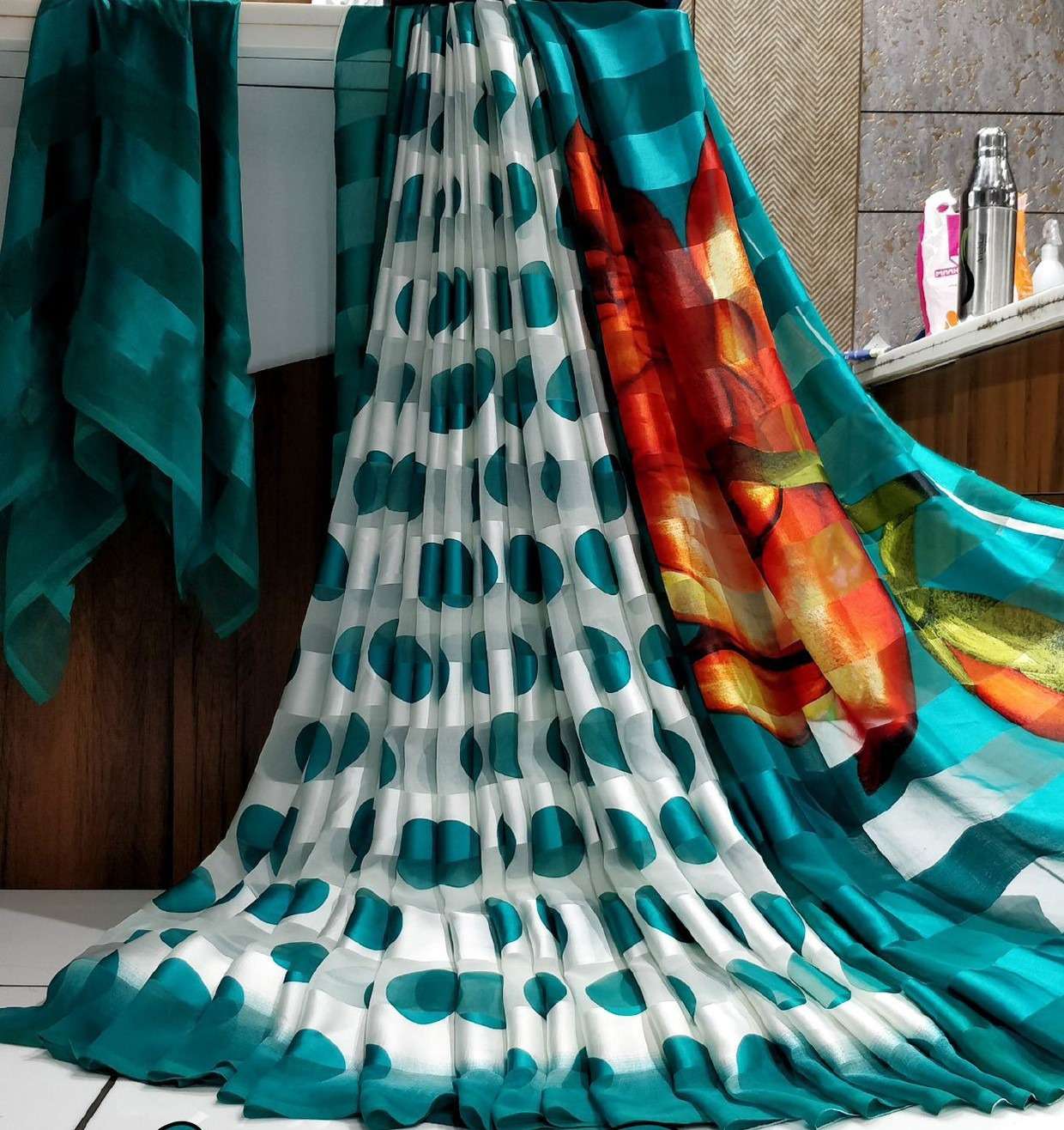 tapi 5 Weightless Satin fancy fabric with beautiful patta sa...