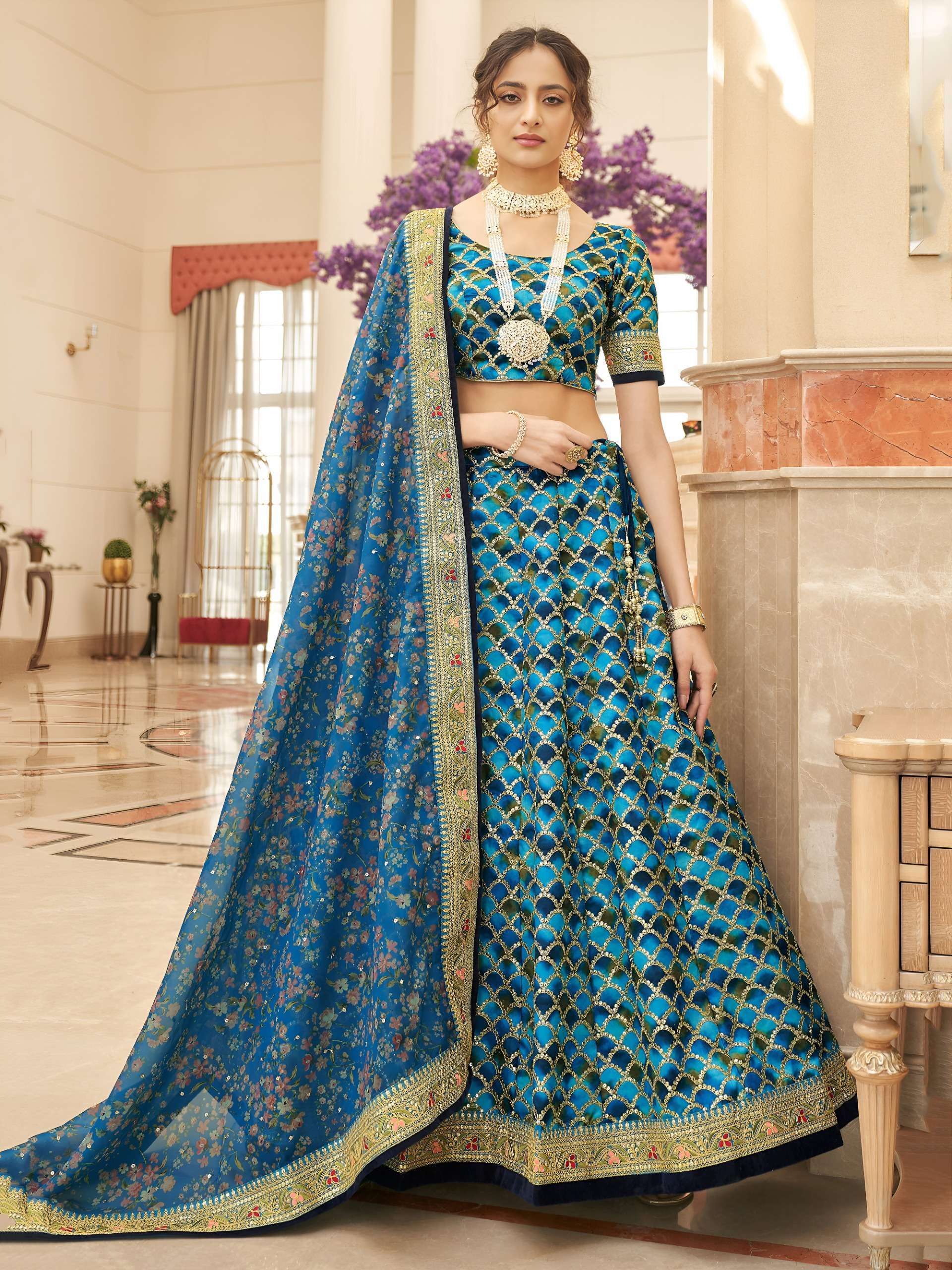  Teal Blue colour beautiful and classic Art Silk fancy fabri...