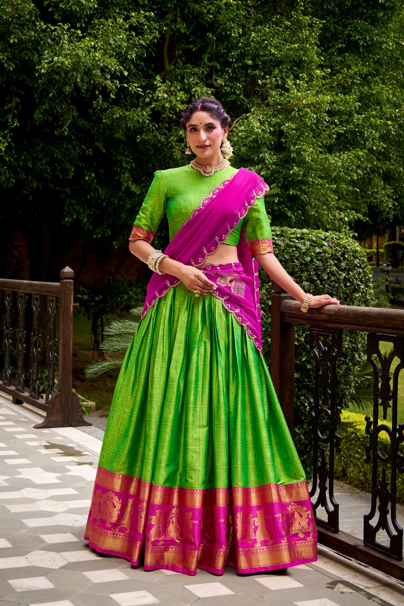  This Poly Cotton Half Saree with Zari Weaving Work Lehenga ...