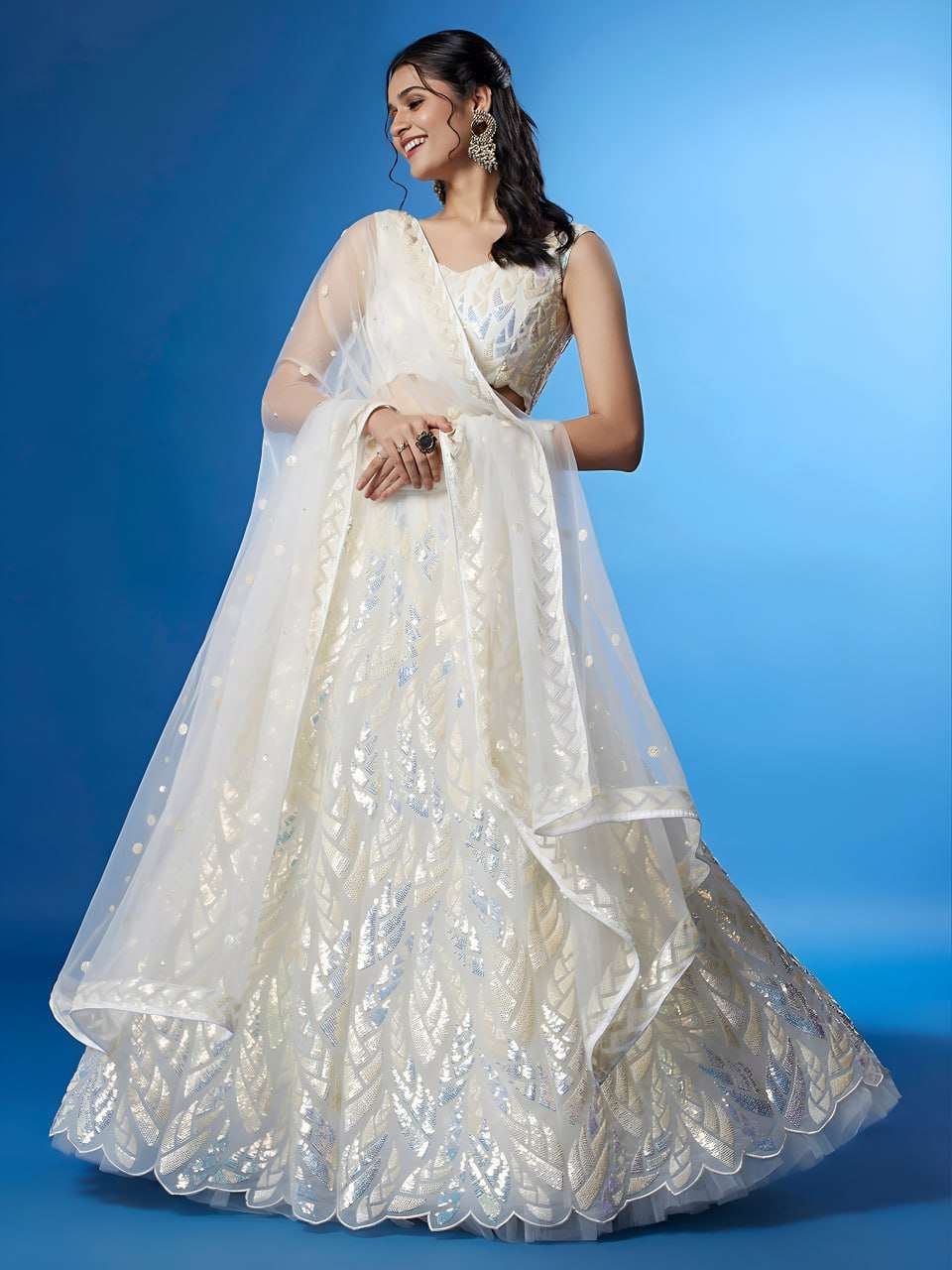 This white Elegance colour Soft and shines Net fancy fabric ...