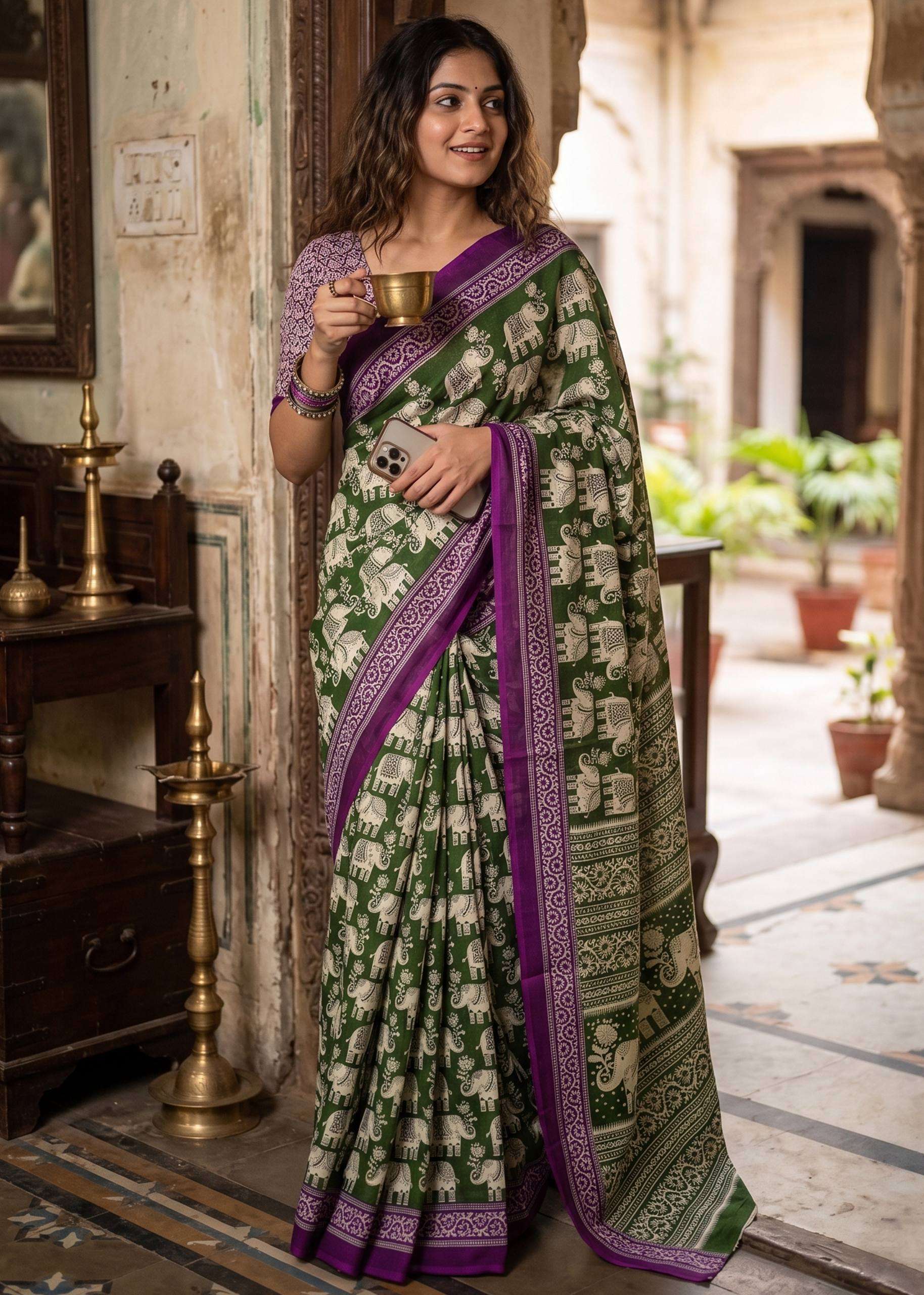 Traditional Indian Pure and Soft Mulmul Cotton fabric with b...