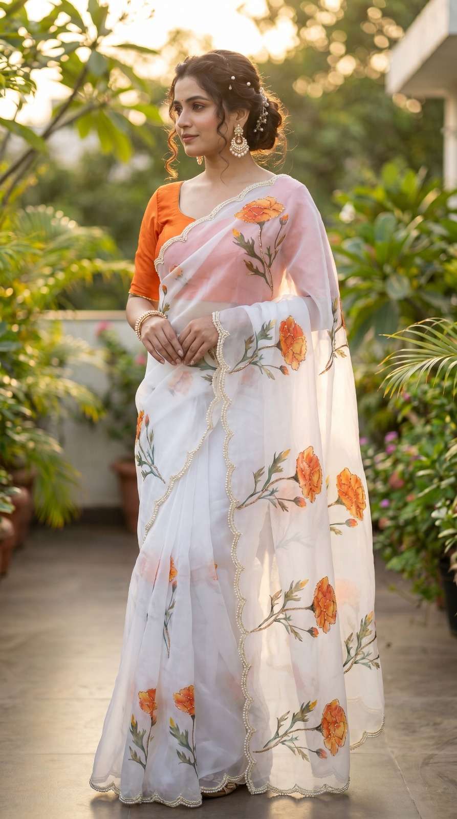 Trisha Soft & smooth Heavy fabric with marigold flower digit...