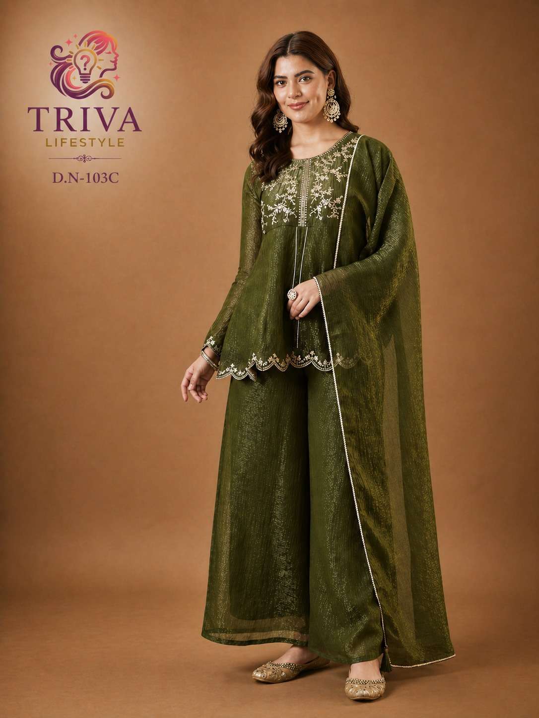  TRIVA LIFESTYLE 103 TREND SILK SHORT KURTI PALAZZO SUIT TO ...