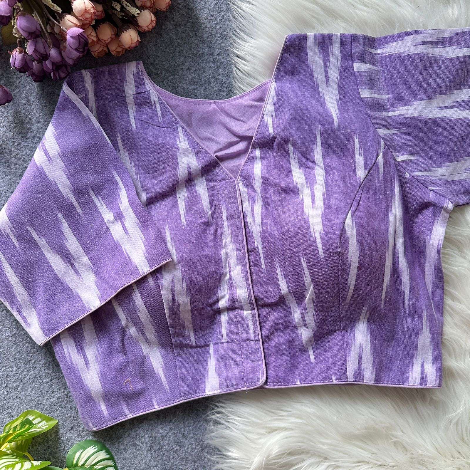 VNECK BLOUSE PURE IKKAT SOFT COTTON FABRIC WITH COLOURING SA...