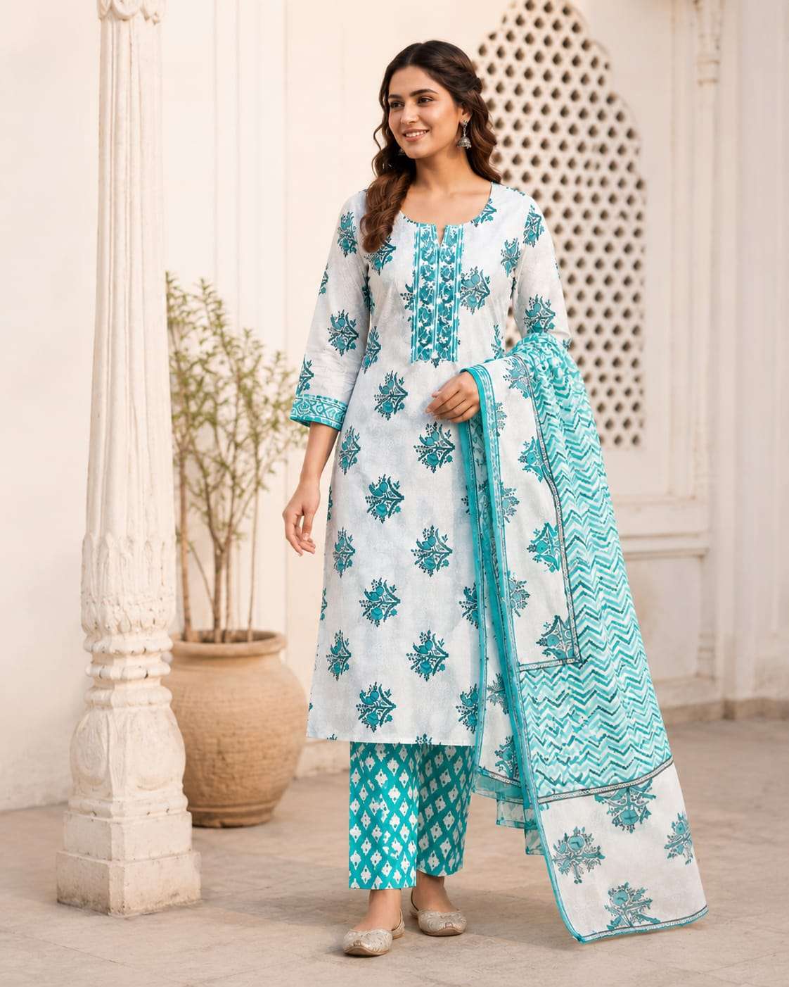 3 PIECE COLLECTION COTTON KURTI PANT DUPATTA VIRAL LOOK SURA...