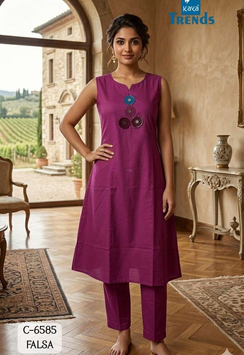 6585 COTTON PECH WORK A LINE PIECE KURTI PLAZZO DAILY WEAR R...