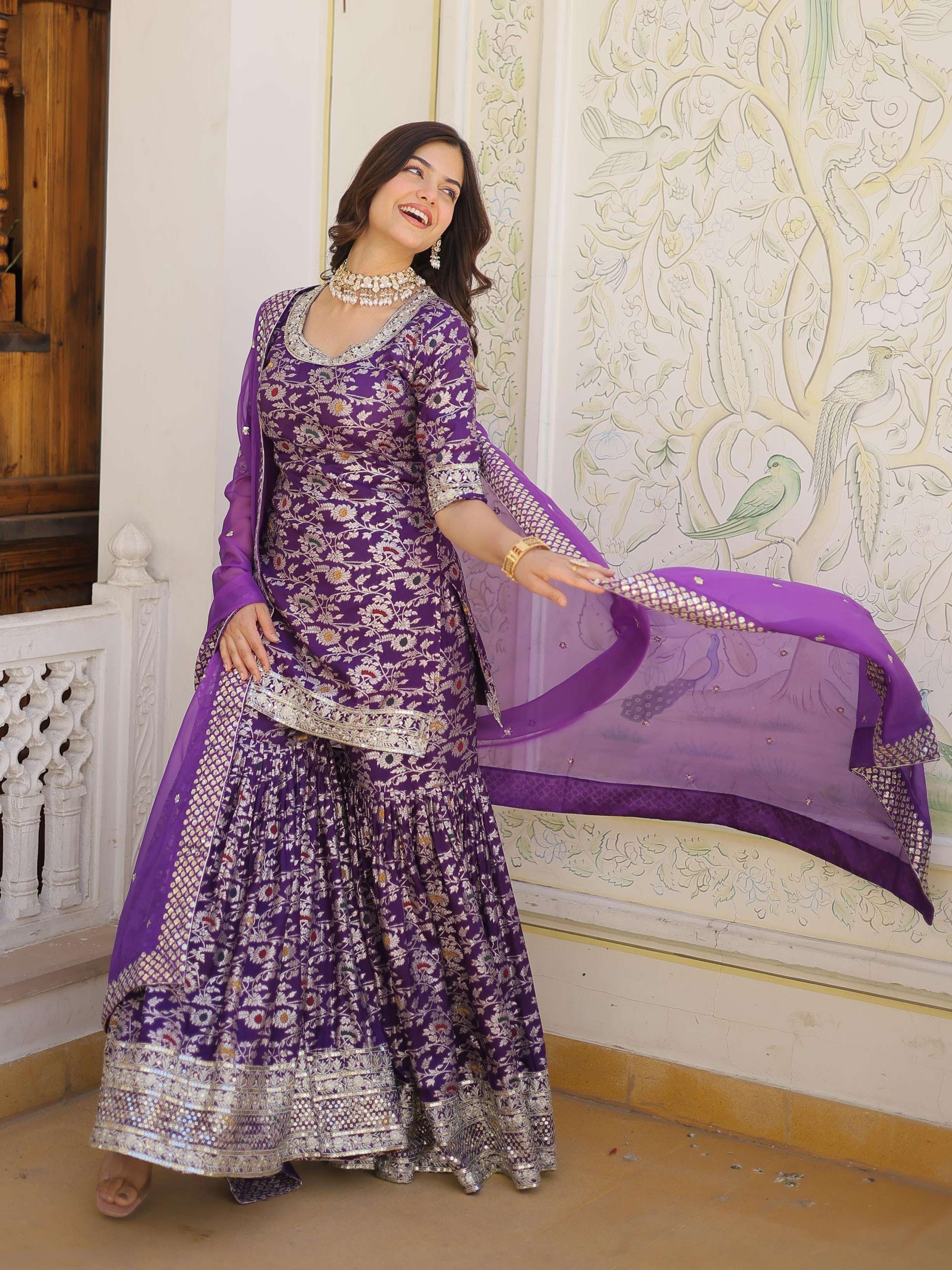 9182 JACQUARD DESIGNER READYMADE TOP GHARARA DUPATTA COLLECT...