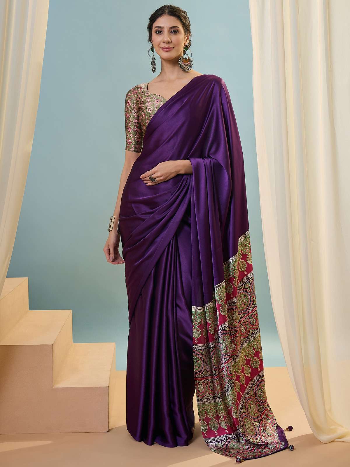  Ajrakh Luxe soft and classic Semi modal fancy fabric Saree ...