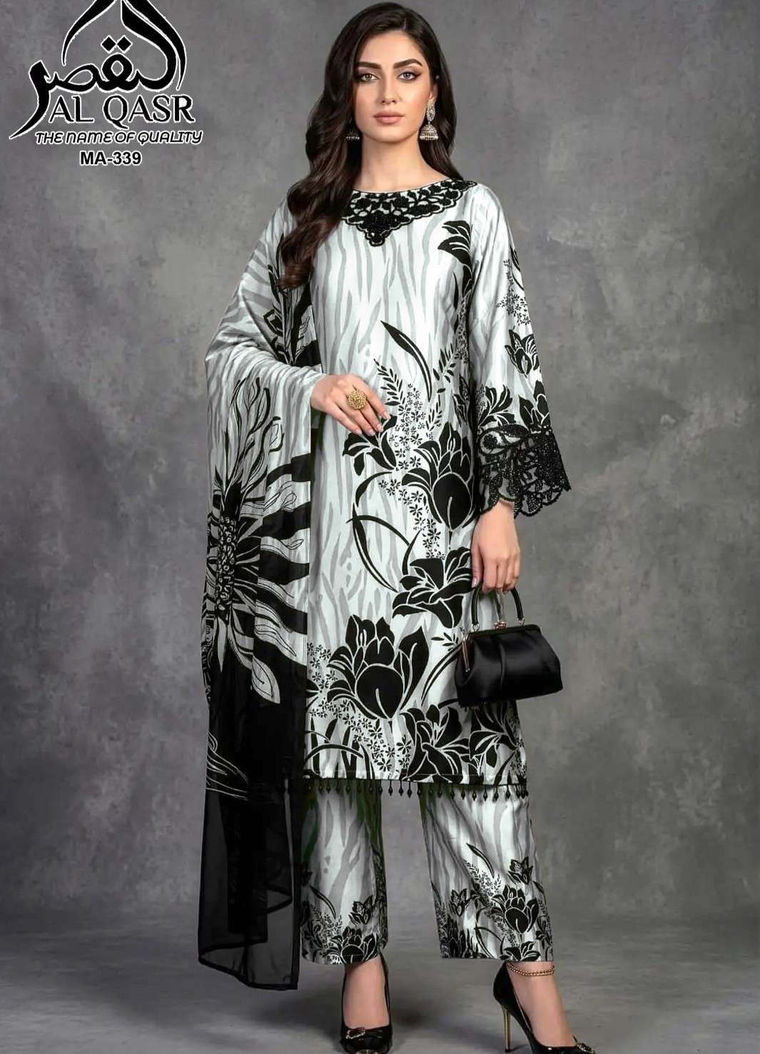 AL QASR MA 339 PAKISTANI LOOK SATIN WITH BEAUTIFUL PRINT SUI...