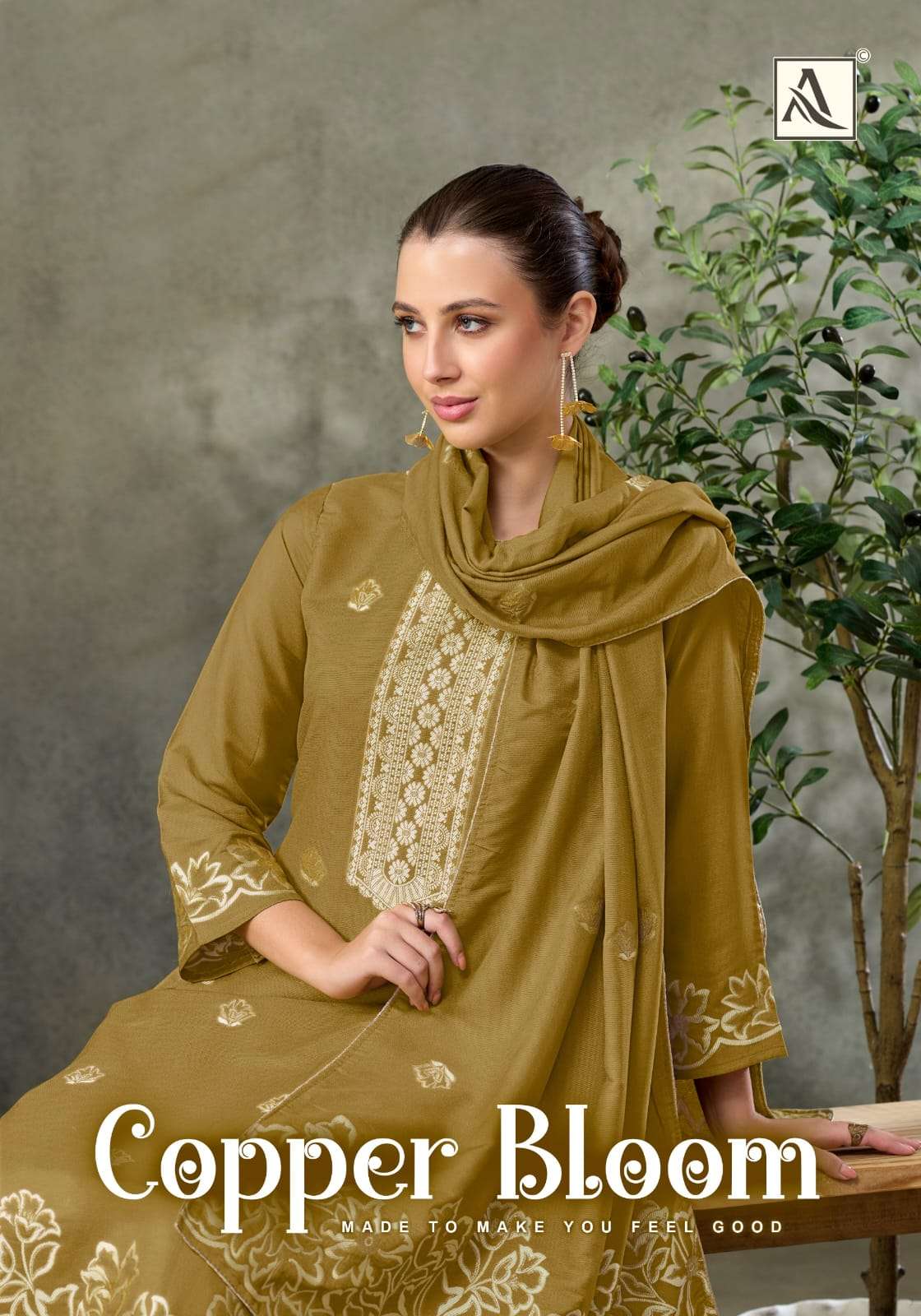 ALOK SUIT COPPER BLOOM LINEN DESIGNER JACQUARD WORK SALWAR K...