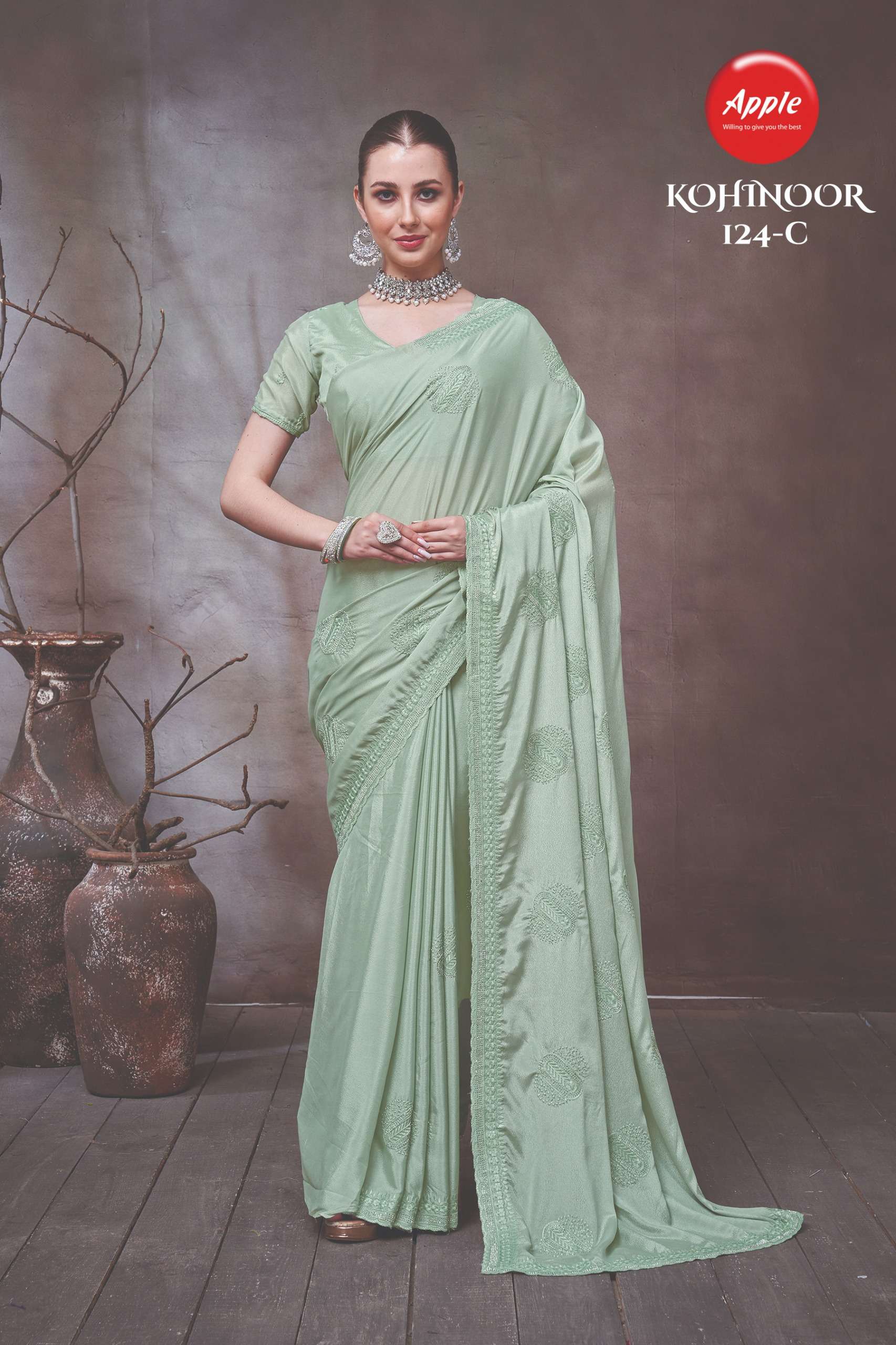 APPLE KOHINOOR 124 SOFT AND PURE SATIN FABRIC PARTY WEAR  SA...